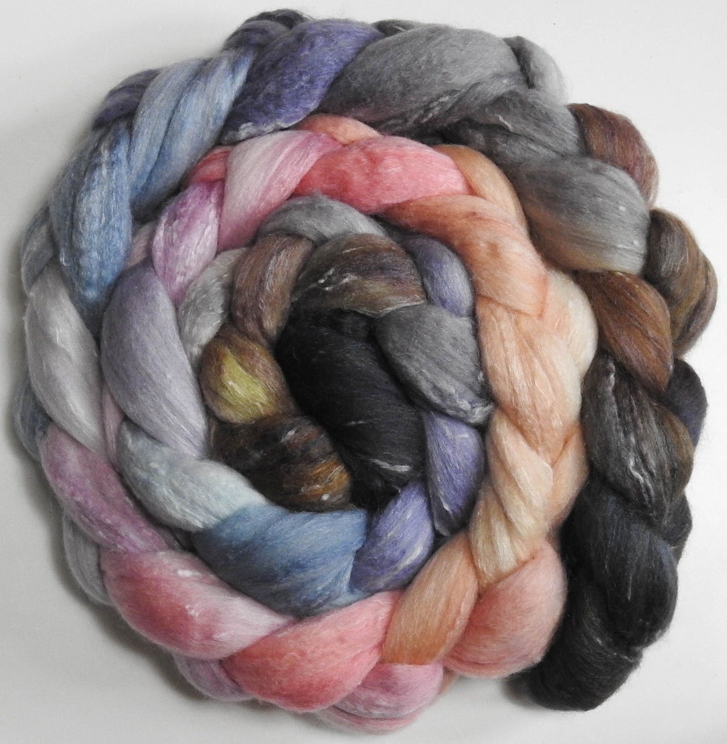 Coastline (5.8 oz)- Batt in a Braid #49- Polwarth/Silk/ Tweed (50/25/25)