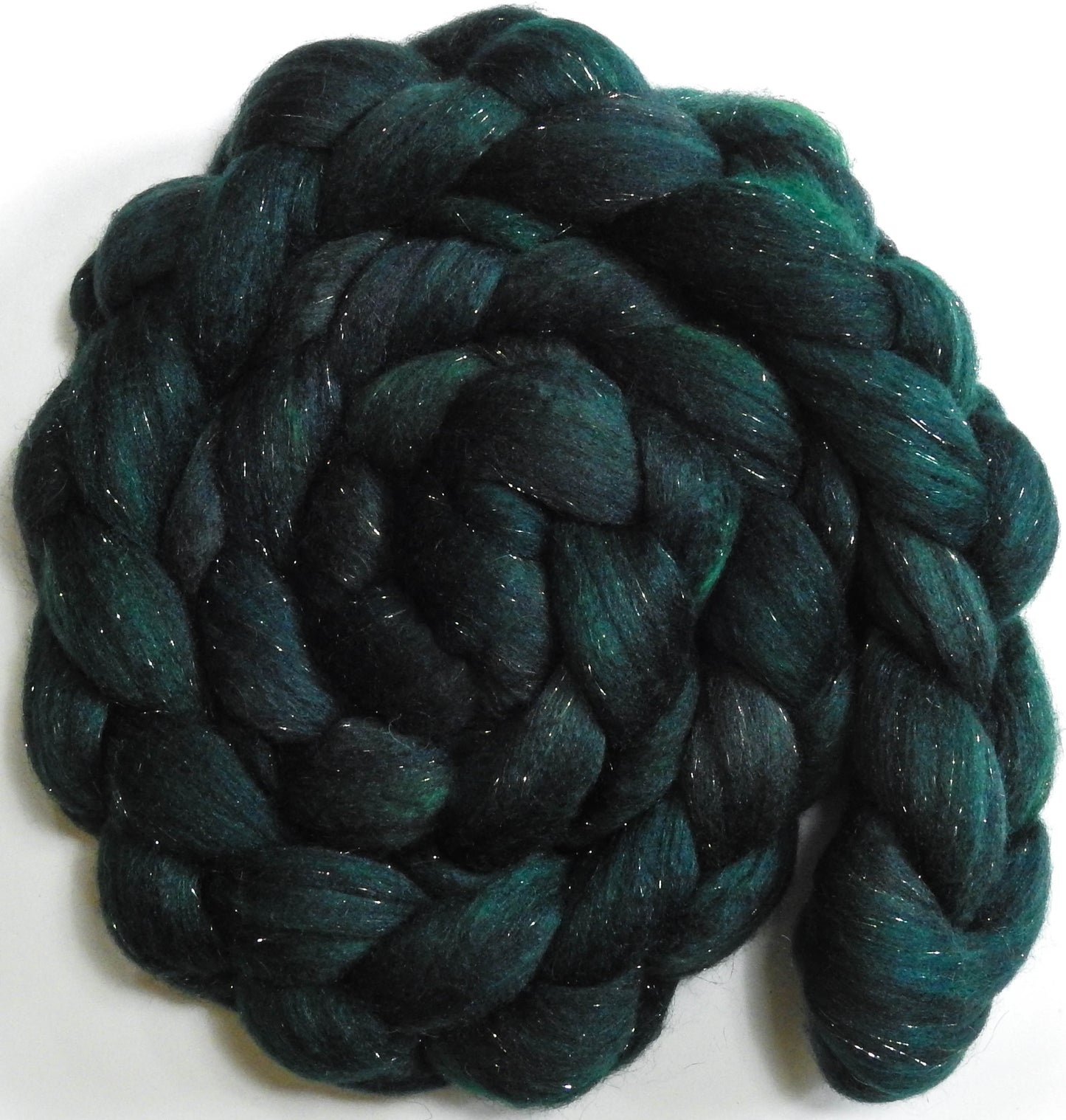 Shamrock (5.5 oz) - Batt in a Braid #59- Merino/ Baby Camel/ black Tussah Silk/ Gold Stellina(40/25/25/10)