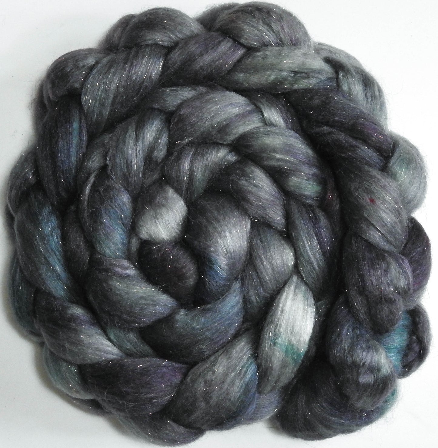 Asphalt (5.6 oz.) - Batt in a Braid #41 - Llama / Merino ( 18 mic.)/ Mulberry silk/ Stellina (40/30/25/5)