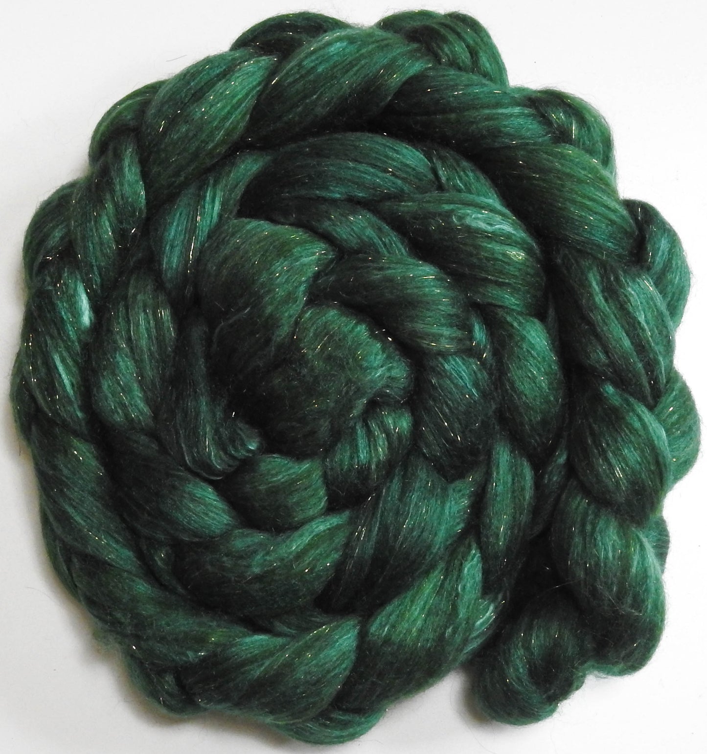 Dill Pickle (5.7 oz.) - Batt in a Braid #41 - Llama / Merino ( 18 mic.)/ Mulberry silk/ Stellina (40/30/25/5)