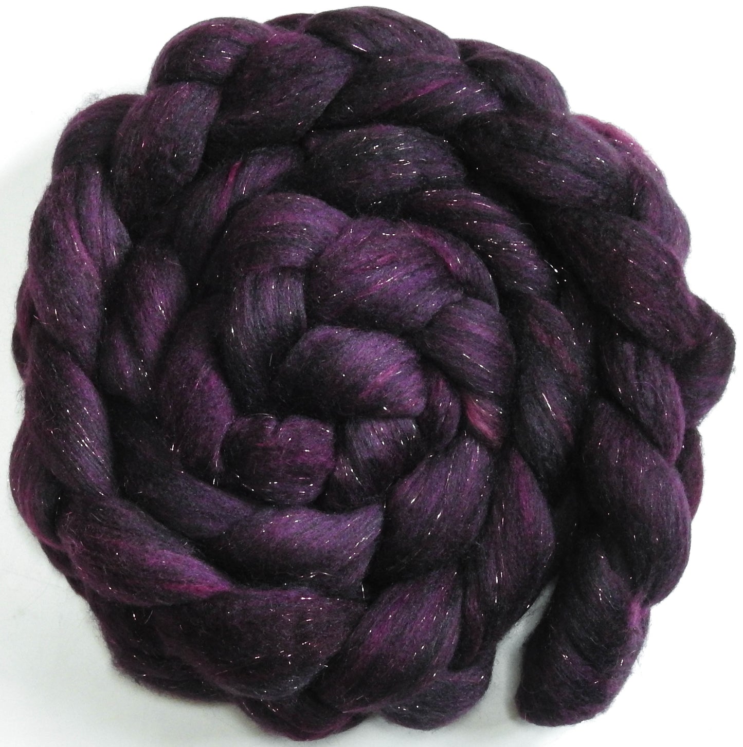 Dragonfruit (5.5 oz) - Batt in a Braid #59- Merino/ Baby Camel/ black Tussah Silk/ Gold Stellina(40/25/25/10)