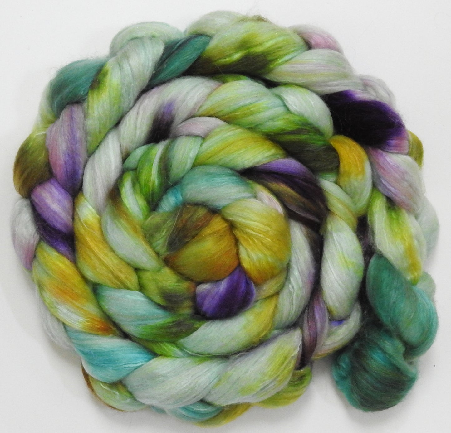 Primavera (5.6 oz) - Batt in a Braid #5 - Merino/ Camel/ silk/ faux cashmere/ firestar (25/25/25/13/12)