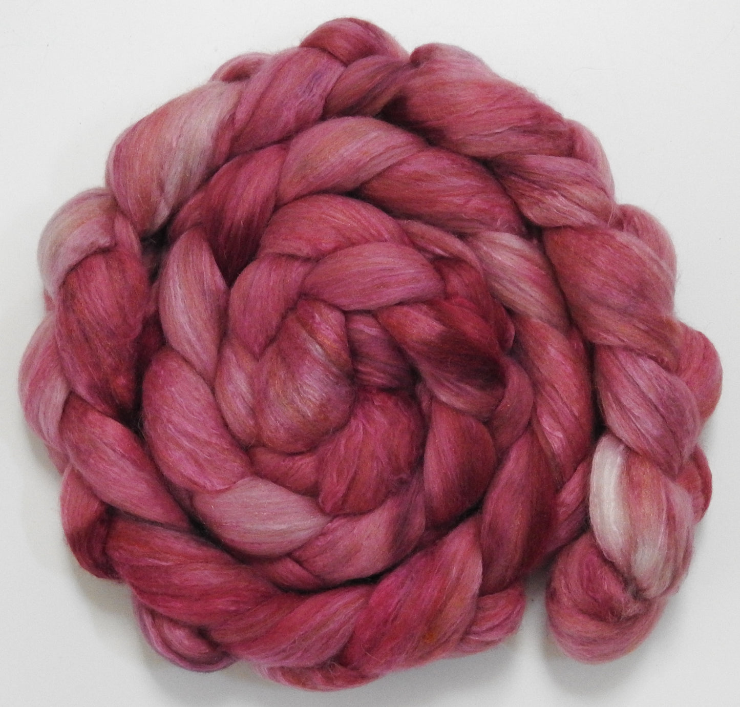 Rouge - (5.5 oz) - Batt in a Braid #5 - Merino/ Camel/ silk/ faux cashmere/ firestar (25/25/25/13/12)