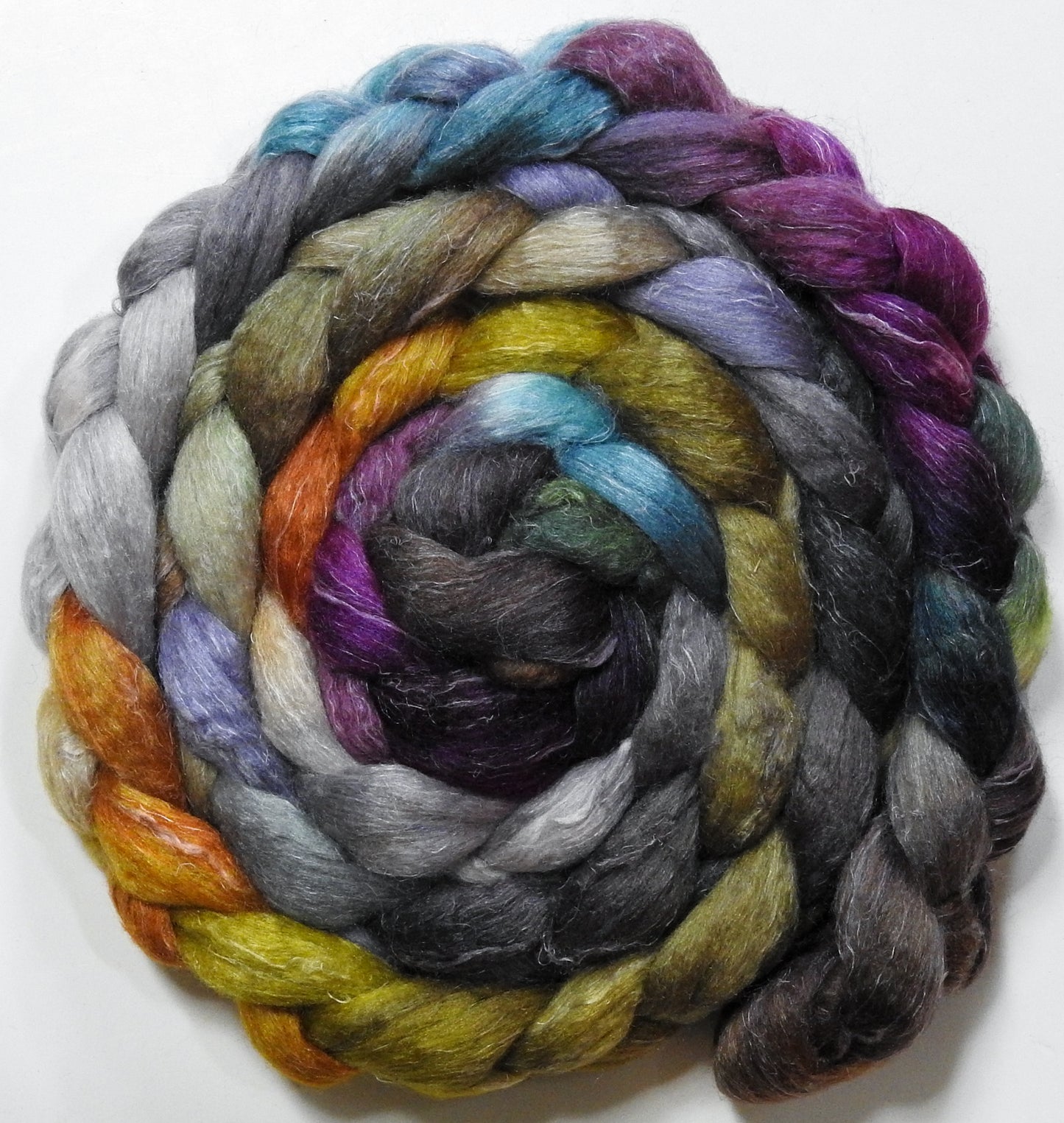 Stone Quarry (5.6 oz) - Batt in a Braid #3 - Polwarth/ Tussah Silk/ Flax (50/25/25)