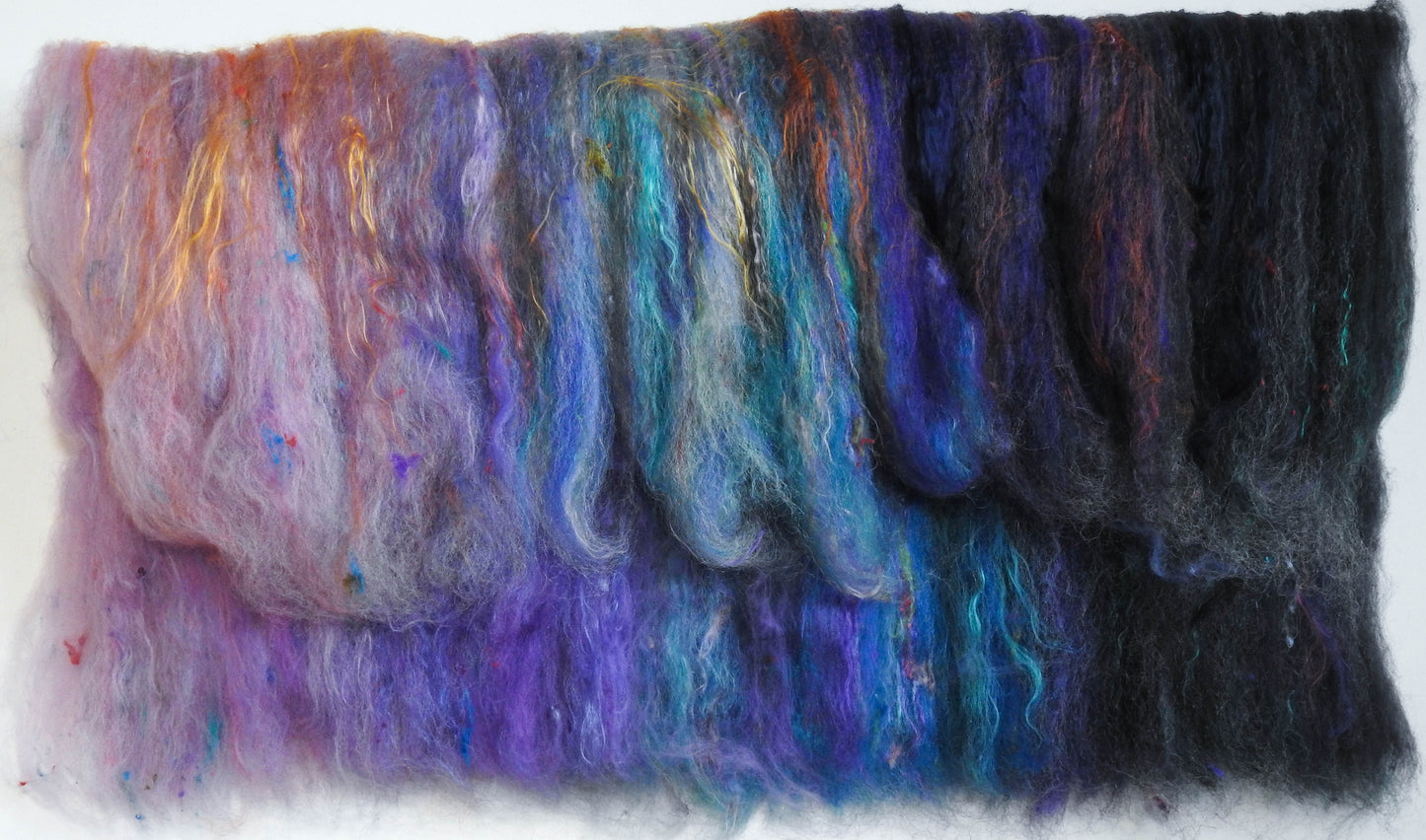 Enchanted Valley (3.6 oz)- NON-Sparkle Roly-poly batt -Nash Island fleece; merino, polwarth, silk, bamboo, silk noil