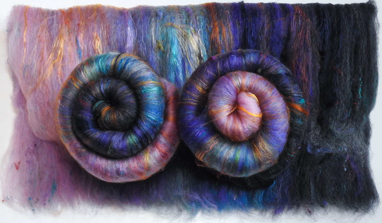 Enchanted Valley (3.6 oz)- NON-Sparkle Roly-poly batt -Nash Island fleece; merino, polwarth, silk, bamboo, silk noil