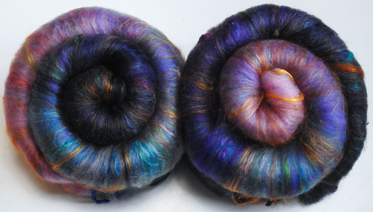 Enchanted Valley (3.6 oz)- NON-Sparkle Roly-poly batt -Nash Island fleece; merino, polwarth, silk, bamboo, silk noil