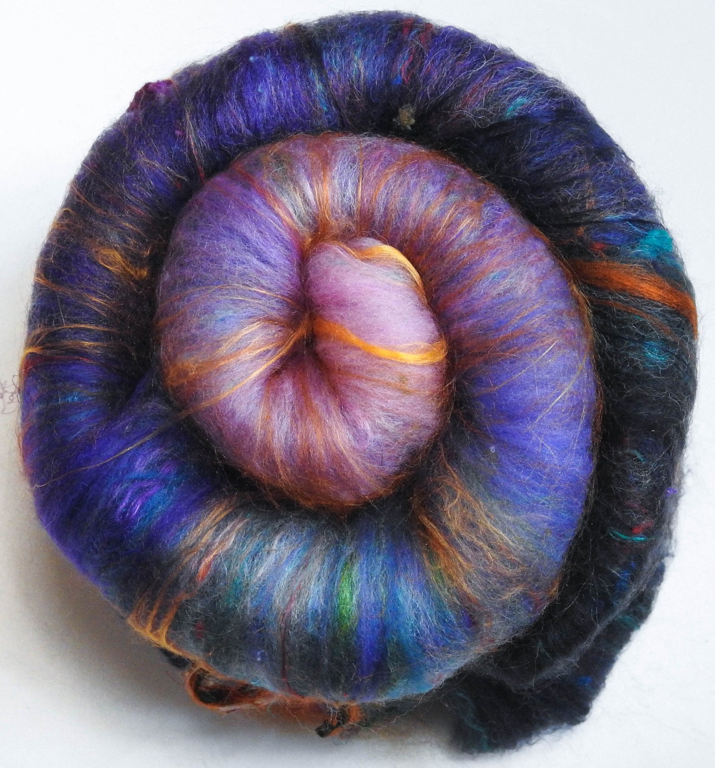 Enchanted Valley (3.6 oz)- NON-Sparkle Roly-poly batt -Nash Island fleece; merino, polwarth, silk, bamboo, silk noil