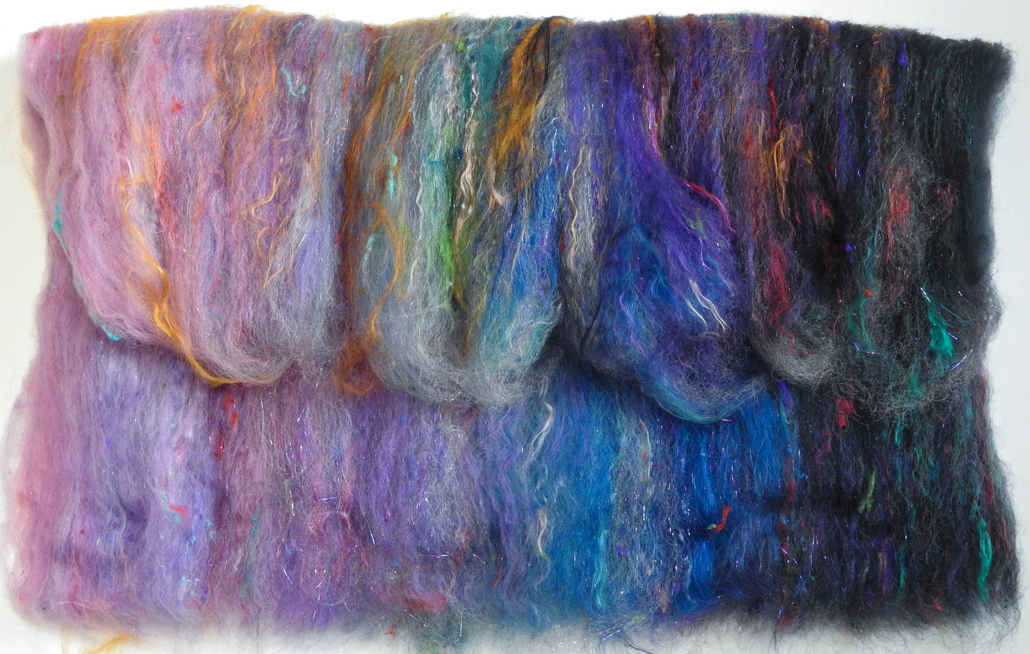 Enchanted Valley - Sparkle Roly-poly batt -Nash Island fleece; merino, polwarth, silk, bamboo, silk noil, angelina