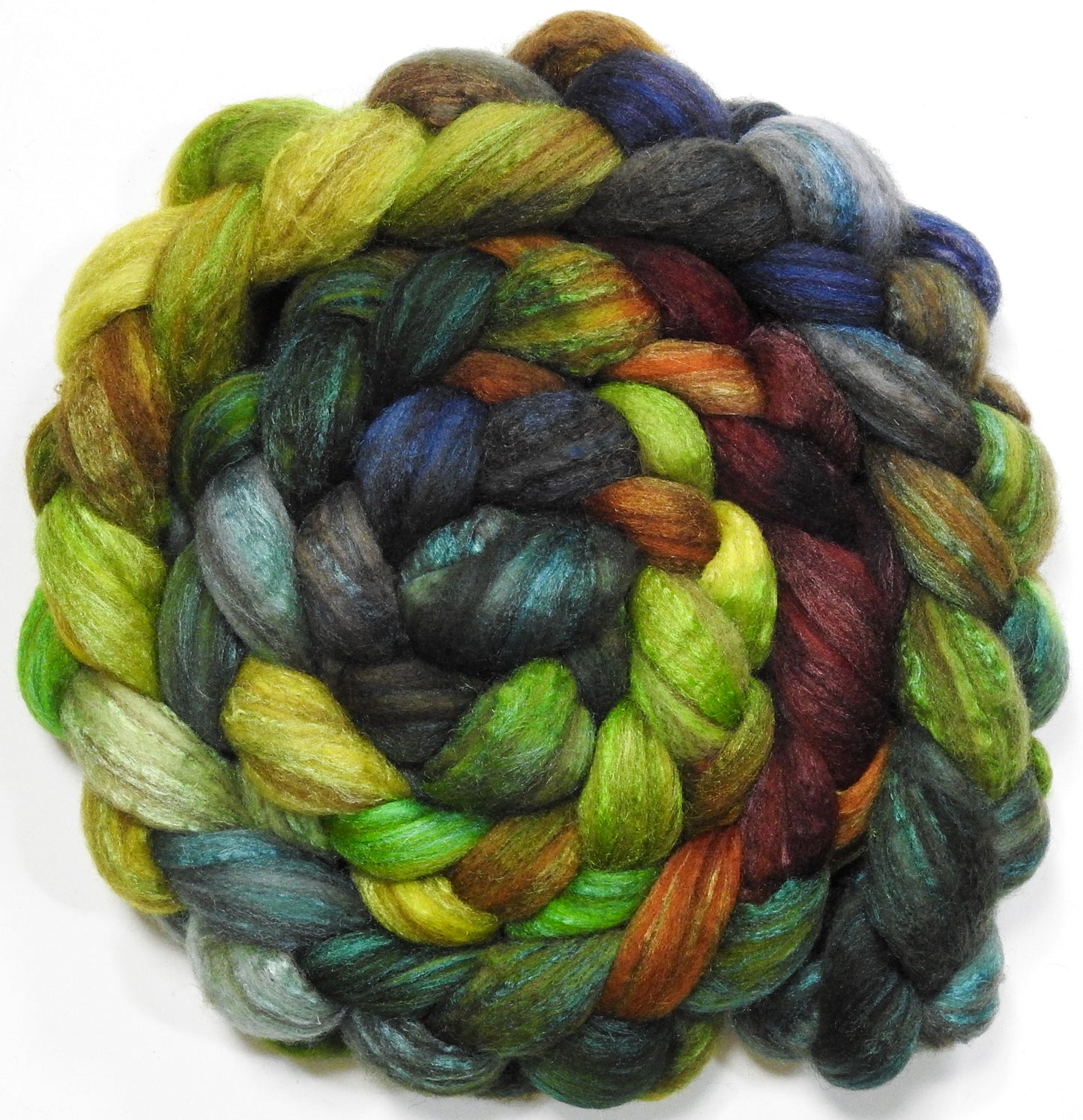 Mossy (5.6 oz) - Batt in a Braid #69 - Manx Loaghtan/ Polwarth / tussah silk /nylon (30/30/30/10)