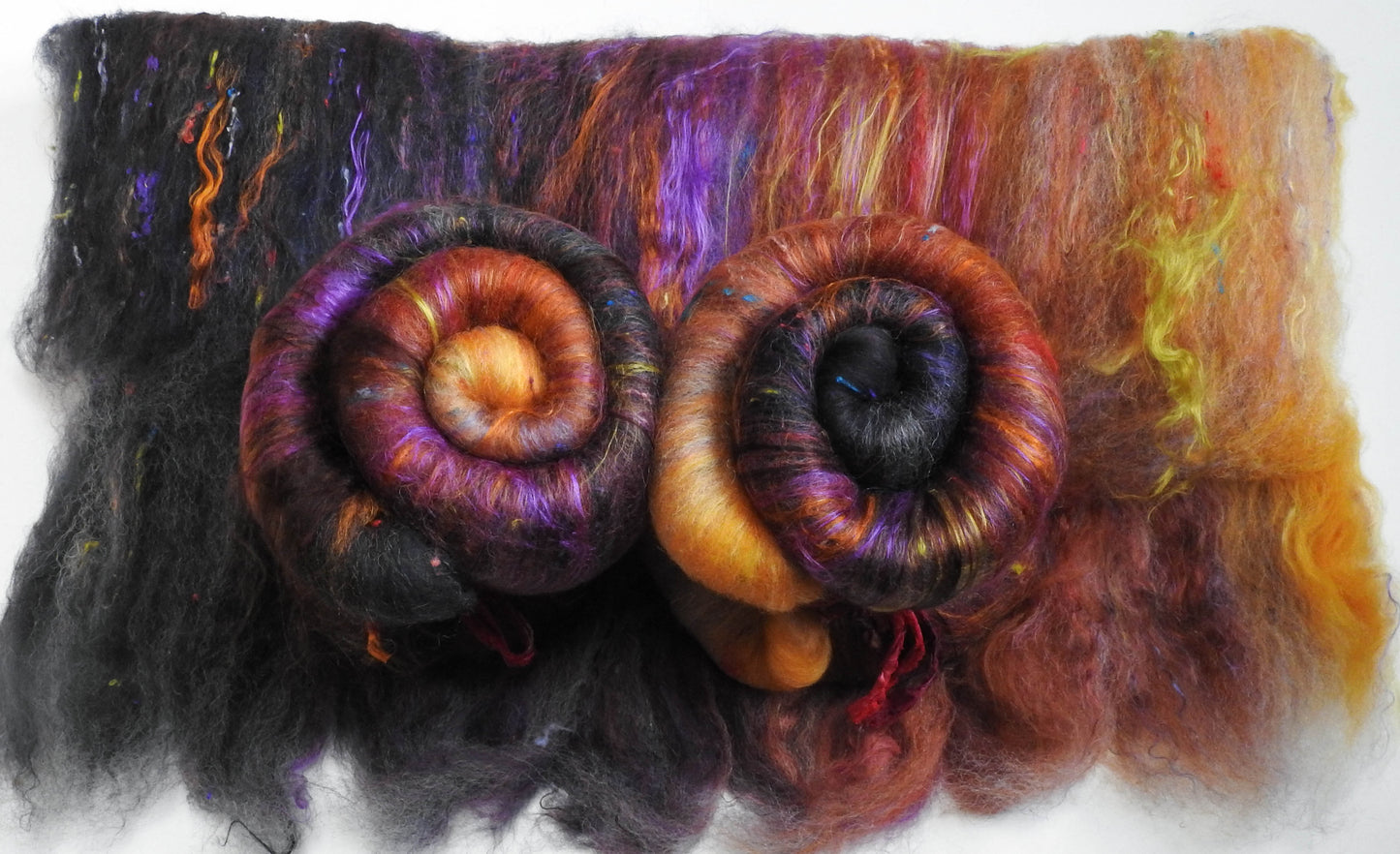 House of the Owl Witch - NON-Sparkle Roly-poly batt -Nash Island fleece; merino, CAMEL, polwarth, silk, bamboo, silk noil