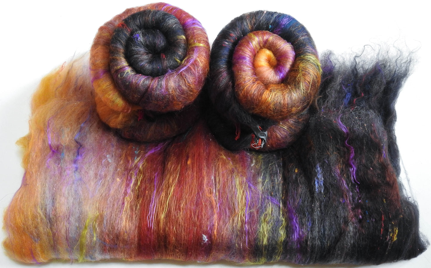 House of the Owl Witch (3.8 oz) -Sparkle Roly-poly batt -Nash Island fleece; merino, CAMEL, polwarth, silk, bamboo, silk noil, angelina