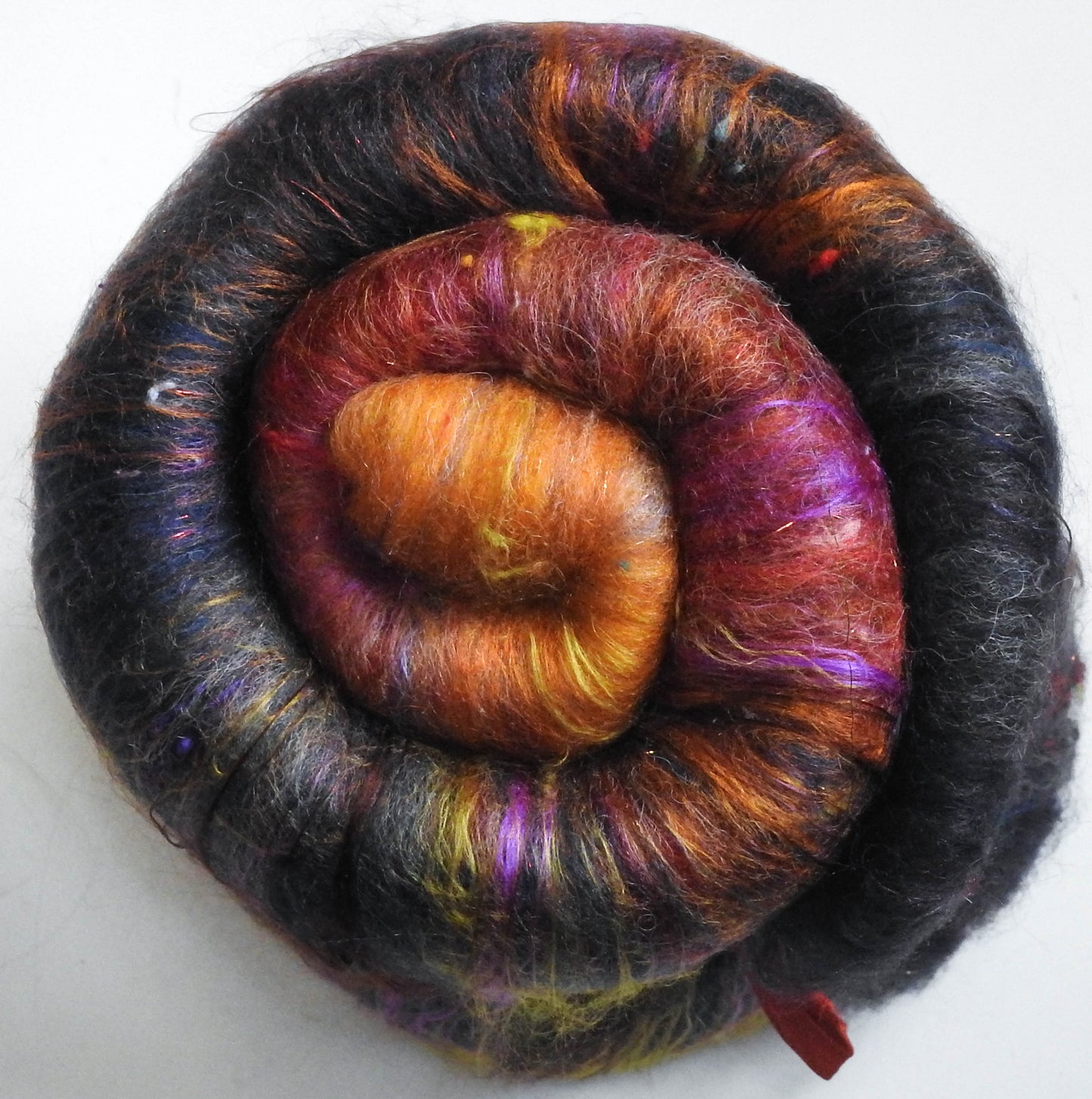 House of the Owl Witch (3.8 oz) -Sparkle Roly-poly batt -Nash Island fleece; merino, CAMEL, polwarth, silk, bamboo, silk noil, angelina