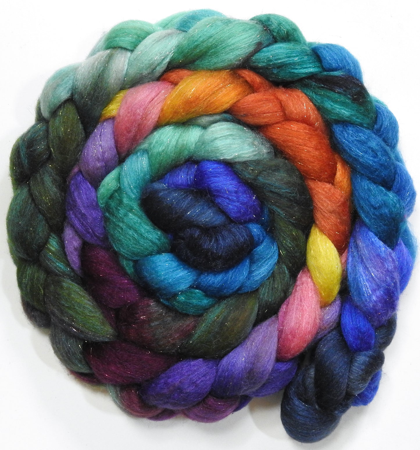 No Scotland, No Party! (5.6 oz) - Batt in a Braid #67 - Polwarth/Baby Camel/Tussah Silk/Gold Stellina (40/25/25/10)
