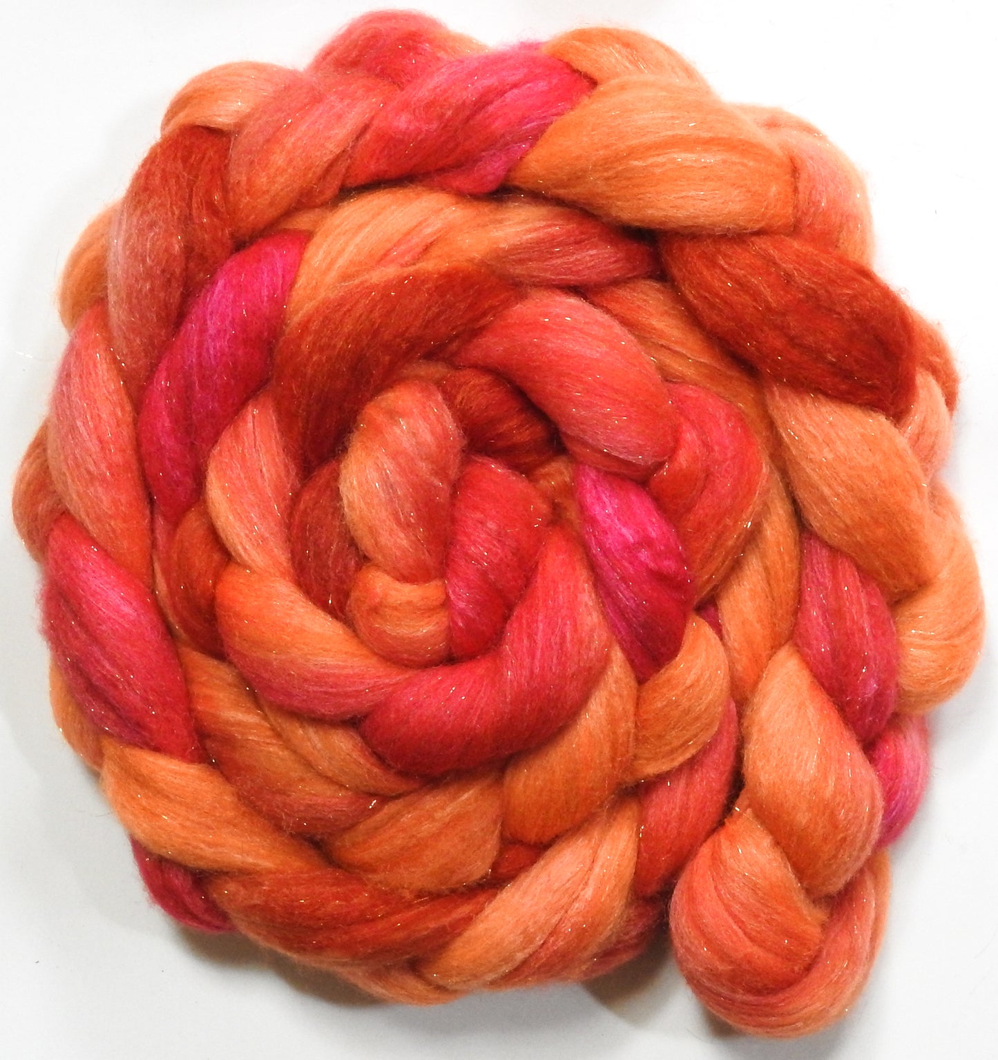 Traffic Cone (5.5 oz) - Batt in a Braid #67 - Polwarth/Baby Camel/Tussah Silk/Gold Stellina (40/25/25/10)