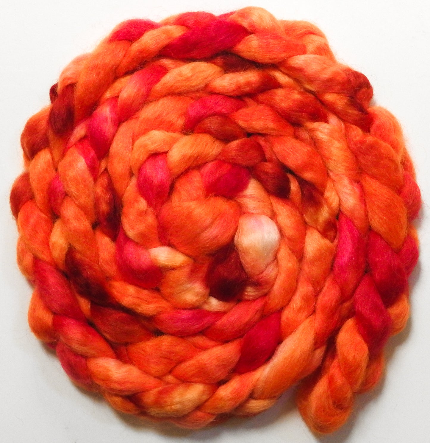 Traffic Cone (5.8 oz) - Batt in a Braid #52- Wensleydale/ Mulberry silk/ Polwarth (60/25/15)