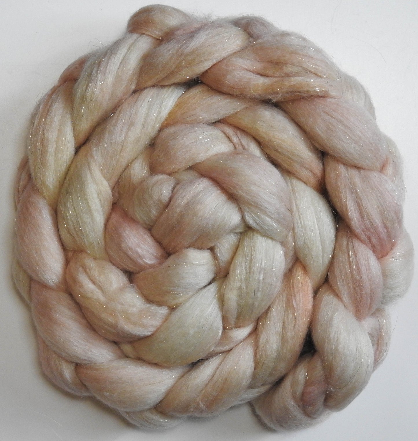 Shortbread (5.7 oz.) - Batt in a Braid #41 - Llama / Merino ( 18 mic.)/ Mulberry silk/ Stellina (40/30/25/5)