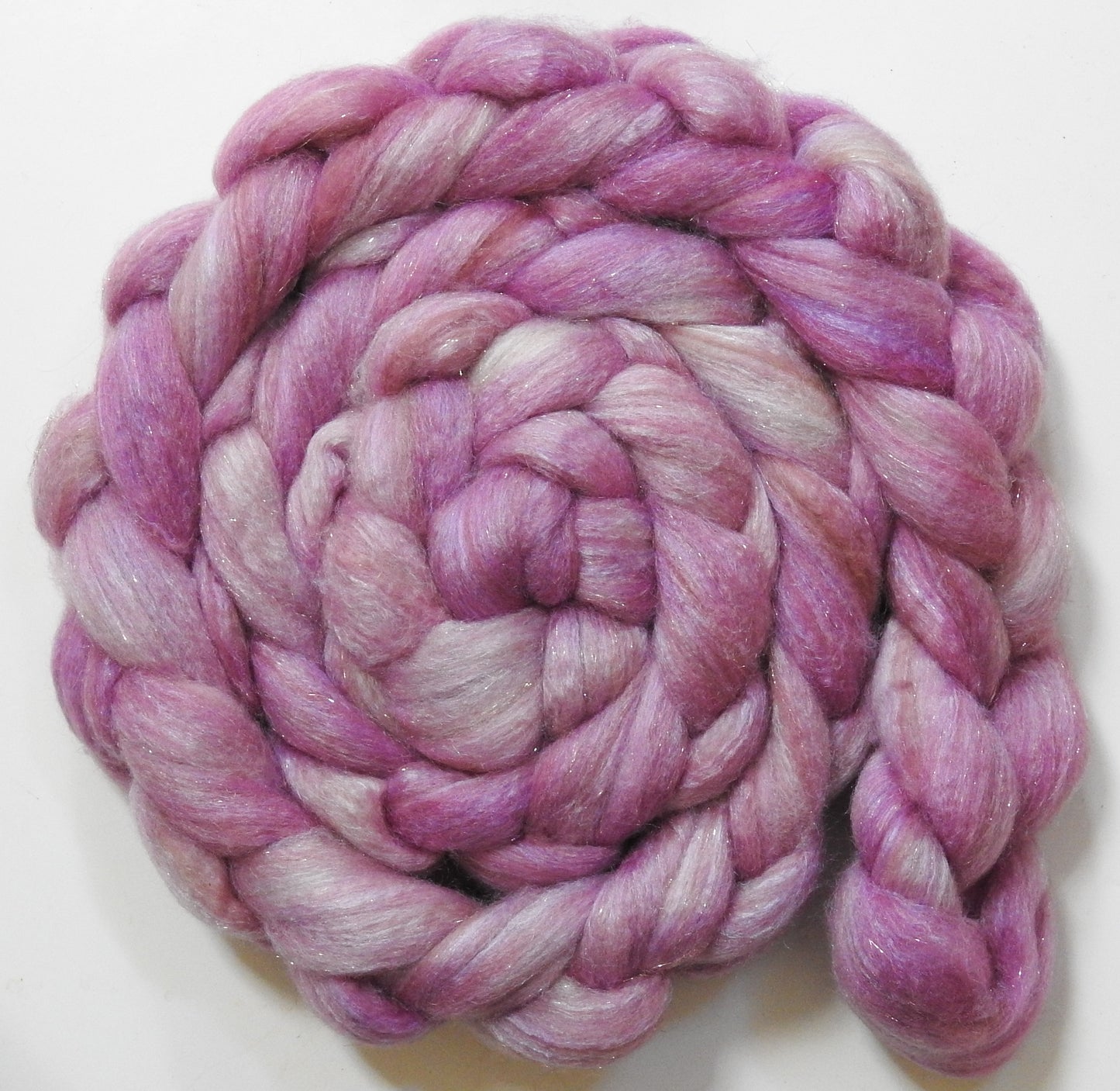 Peony (5.6 oz) - Batt in a Braid #67 - Polwarth/Baby Camel/Tussah Silk/Gold Stellina (40/25/25/10)