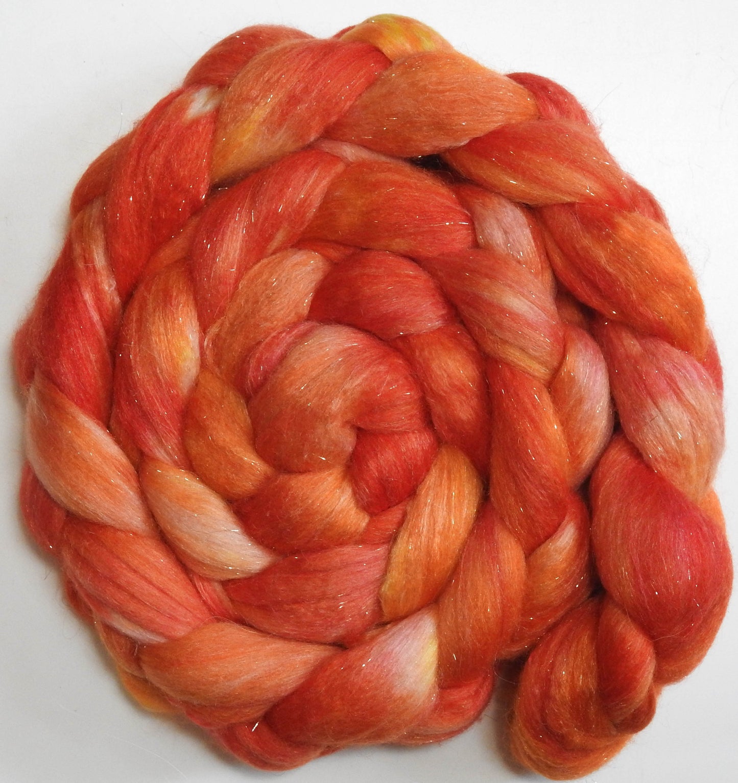 Hibiscus (5.6 oz.) - Batt in a Braid #41 - Llama / Merino ( 18 mic.)/ Mulberry silk/ Stellina (40/30/25/5)