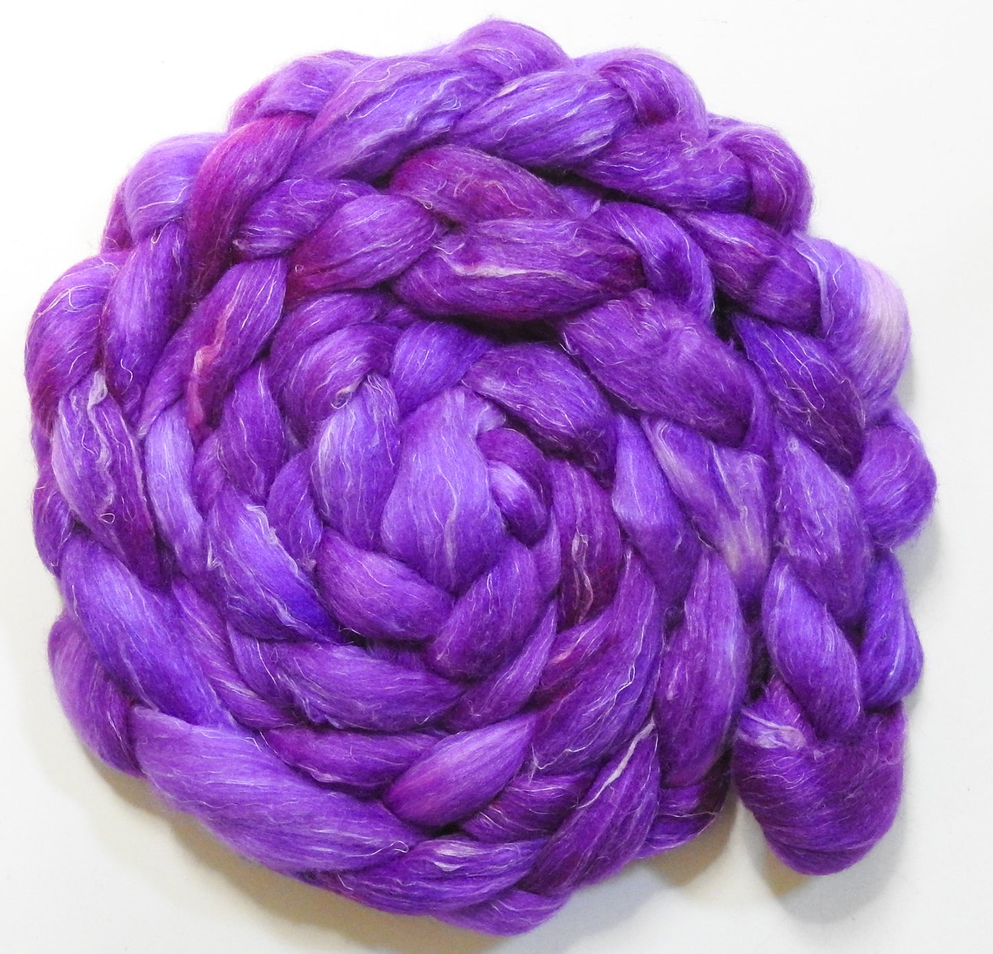 Delulu (5.7 oz) - Batt in a Braid #3 - Polwarth/ Tussah Silk/ Flax (50/25/25)