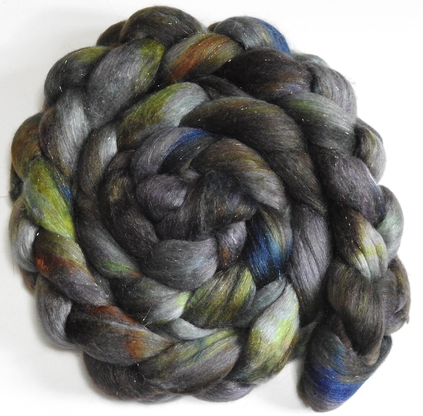 Tree Stump (5.8 oz.) - Batt in a Braid #41 - Llama / Merino ( 18 mic.)/ Mulberry silk/ Stellina (40/30/25/5)