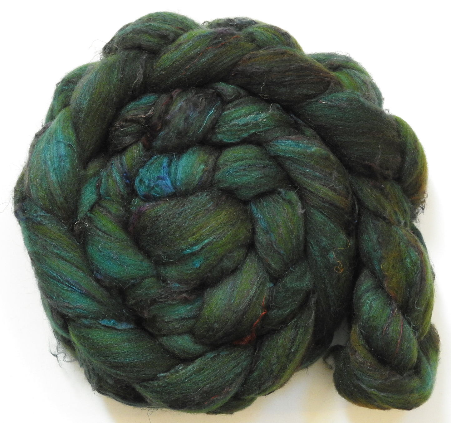 Broccoli (5.6 oz) - Batt in a Braid #65 - Rambouillet/ Cormo / Sari silk/ Tussah silk (40/25/25/10)