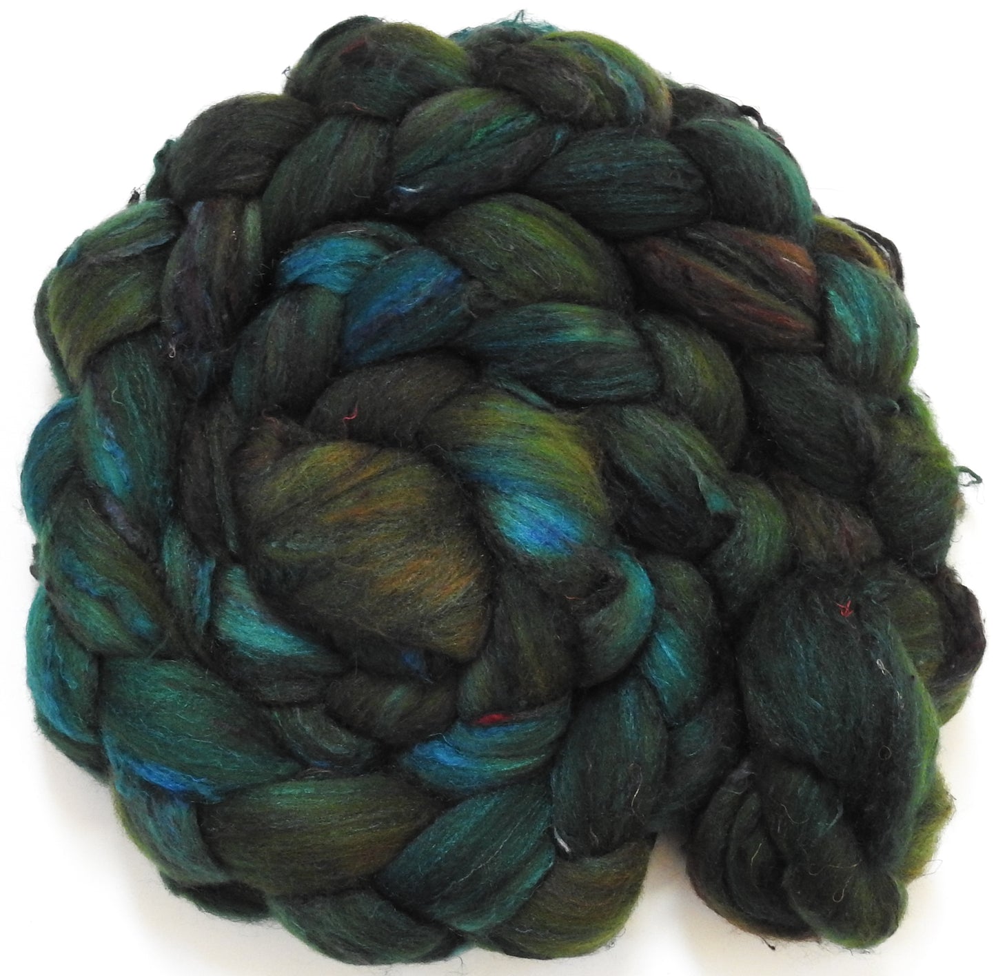 Broccoli (5.6 oz) - Batt in a Braid #65 - Rambouillet/ Cormo / Sari silk/ Tussah silk (40/25/25/10)