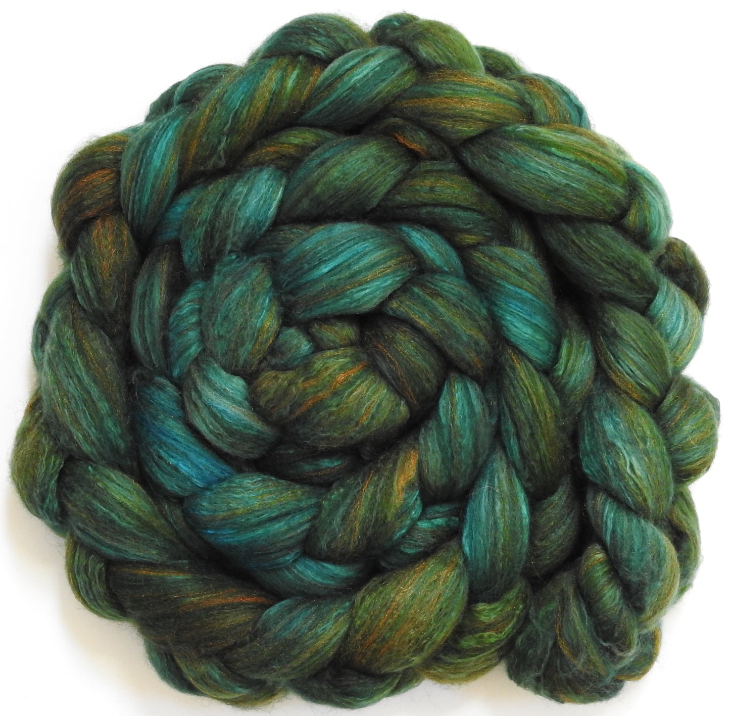 Broccoli (6.4 oz) - Batt in a Braid #7 - Polwarth/ Manx / Mulberry silk/ Firestar (30/30/30/10)