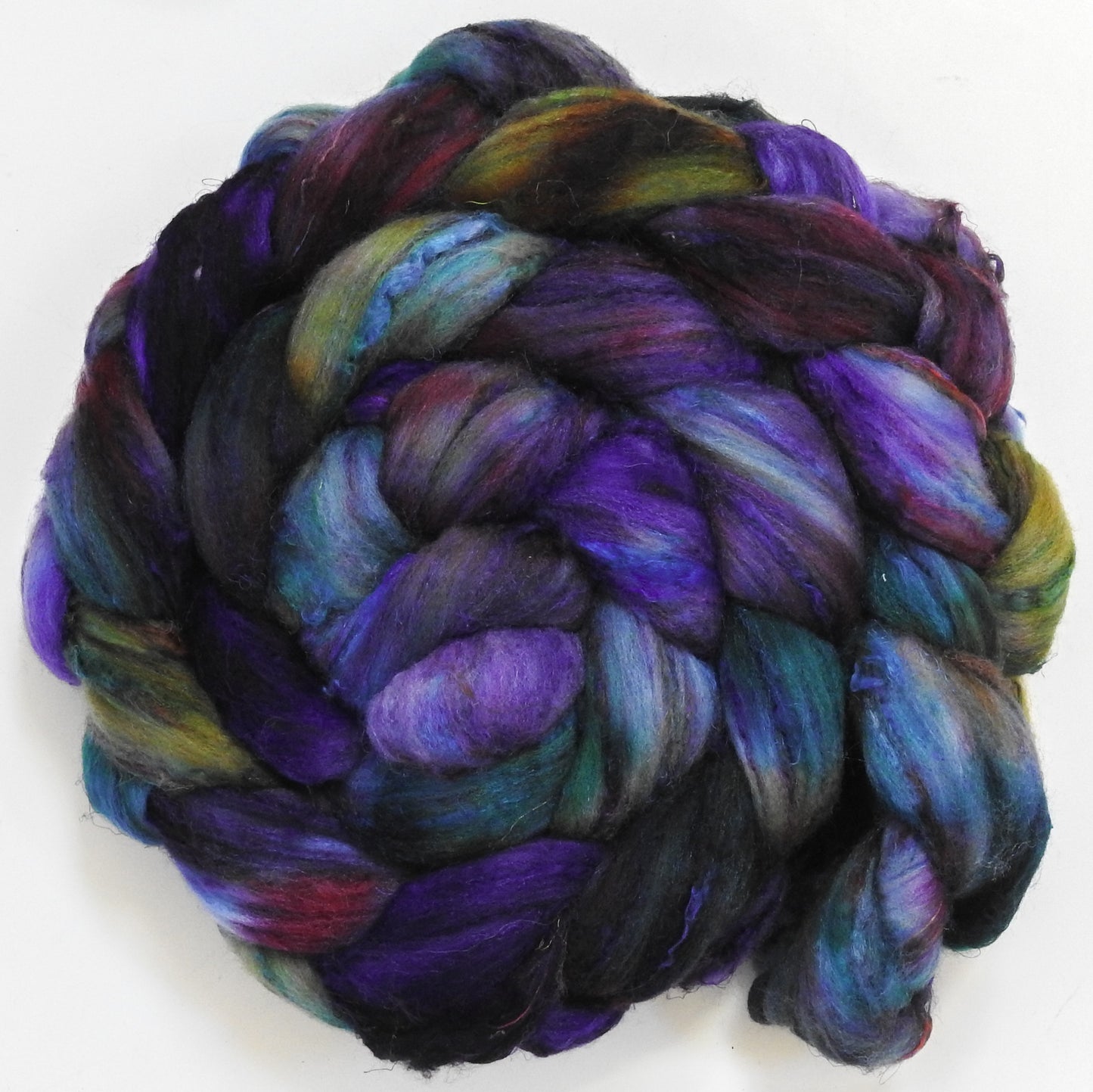 Mary, Mary Quite Contrary (5.6 oz) - Batt in a Braid #65 - Rambouillet/ Cormo / Sari silk/ Tussah silk (40/25/25/10)