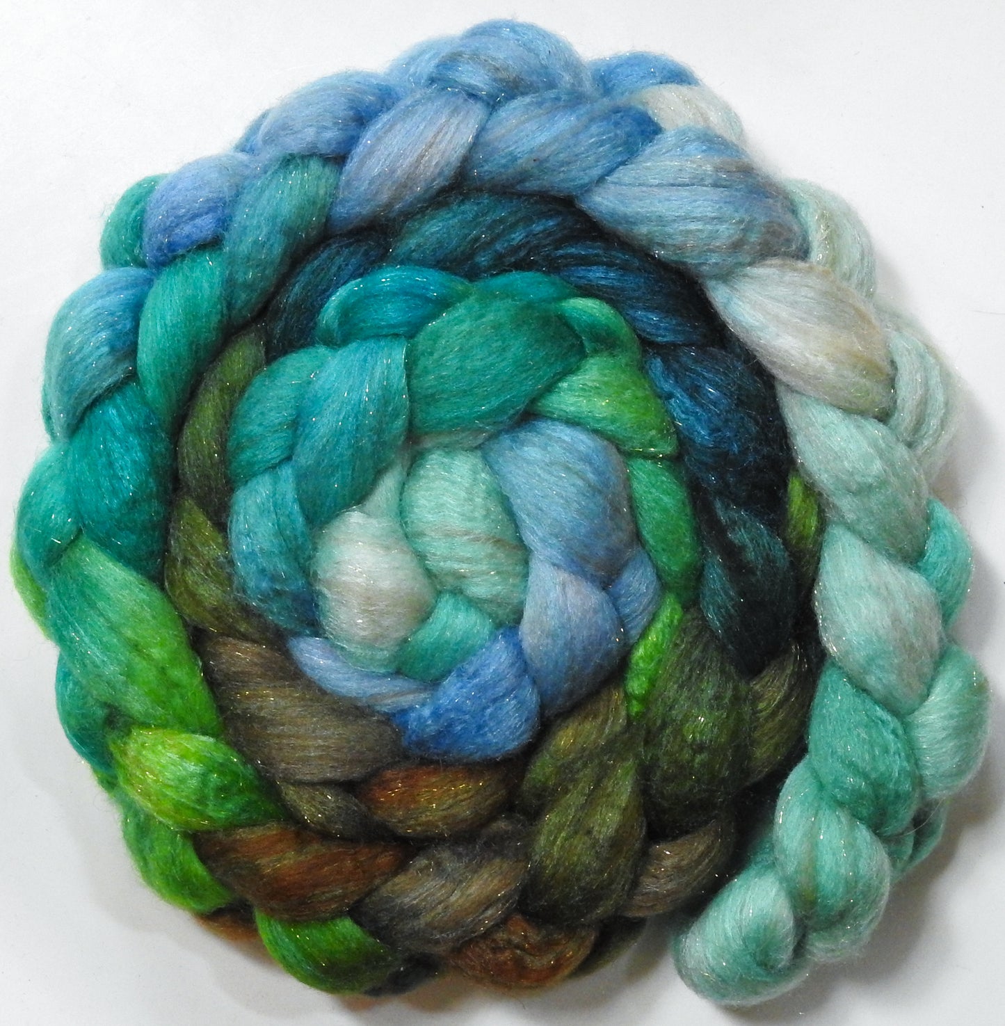 Merpeople (5.5oz) - Batt in a Braid #67 - Polwarth/Baby Camel/Tussah Silk/Gold Stellina (40/25/25/10)