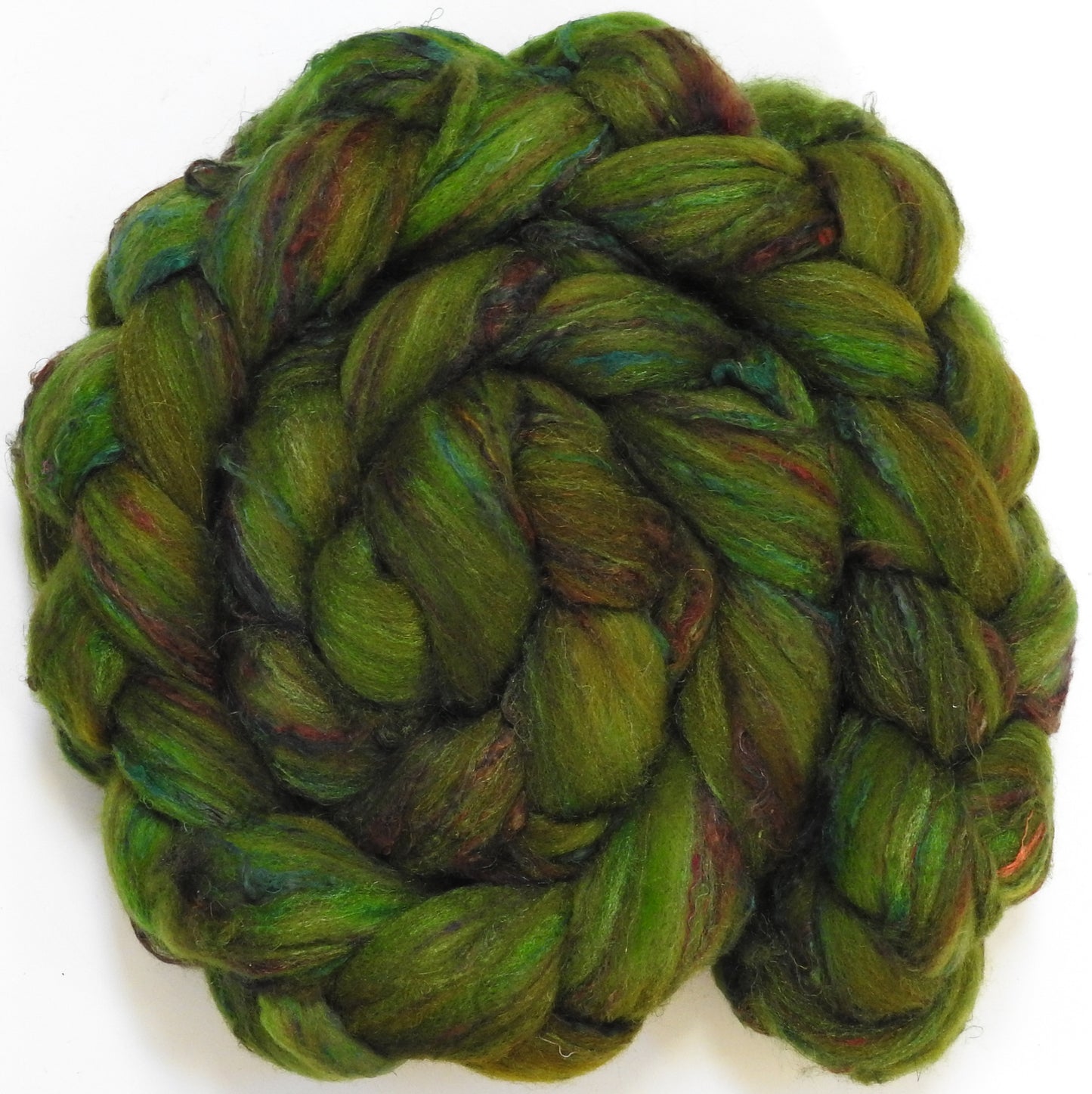 Marshwiggle (5.6 oz) - Batt in a Braid #65 - Rambouillet/ Cormo / Sari silk/ Tussah silk (40/25/25/10)