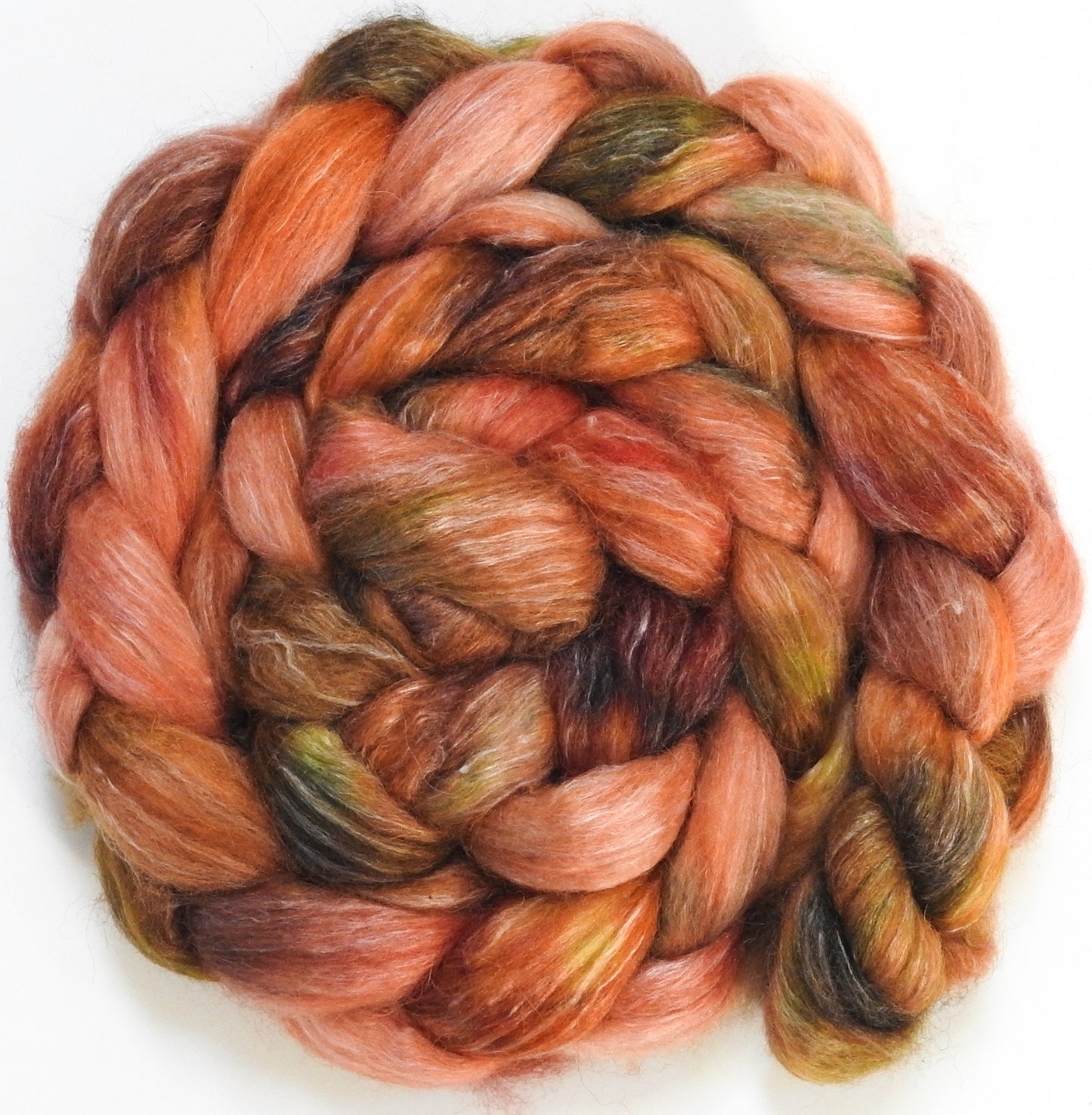 Feldspar (5.6 oz) - Batt in a Braid #57- Camel/Baby Alpaca/Mint fiber (50/25/25)