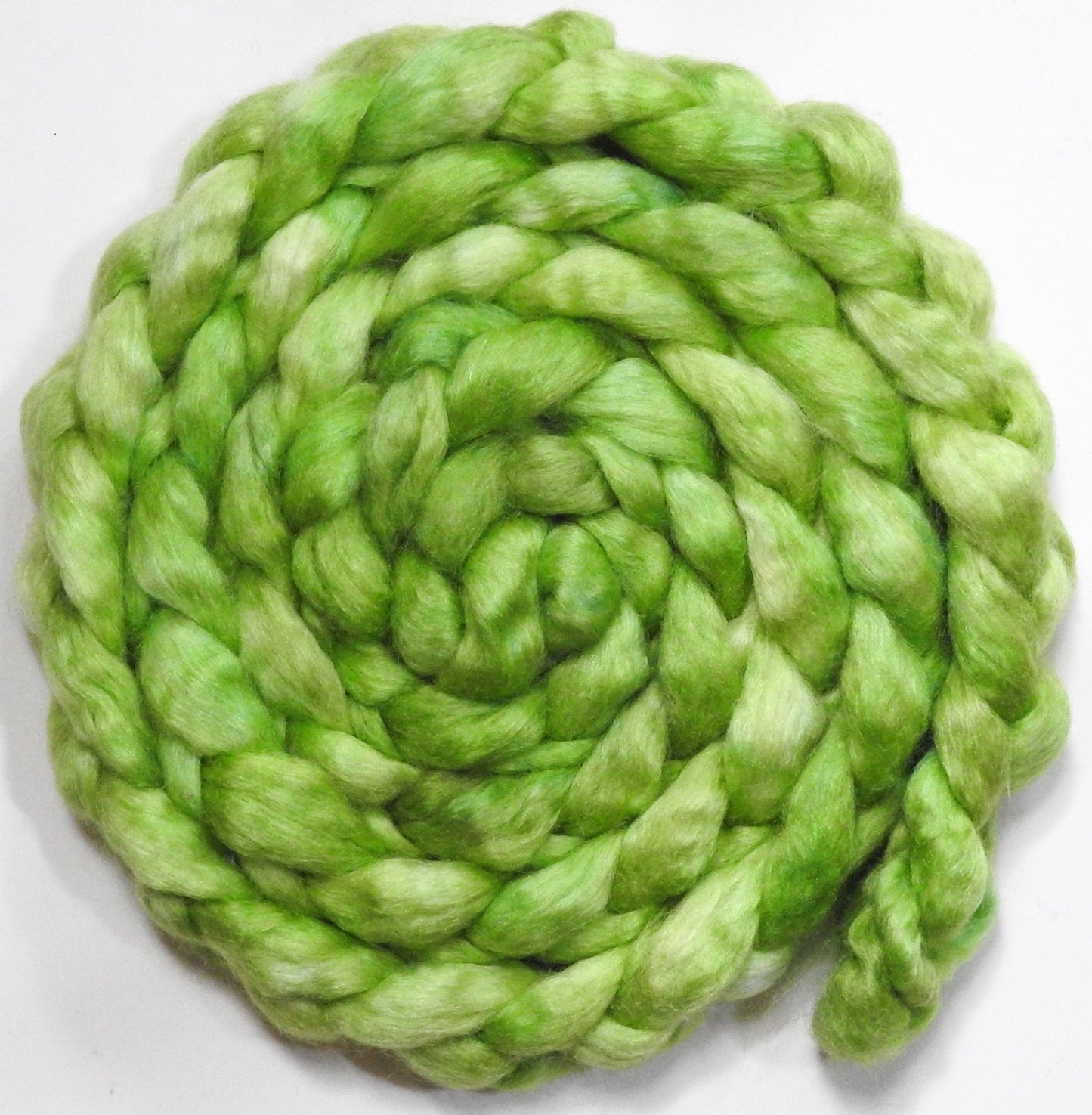 Cucumber (5.6 oz) - Batt in a Braid #52- Wensleydale/ Mulberry silk/ Polwarth (60/25/15)