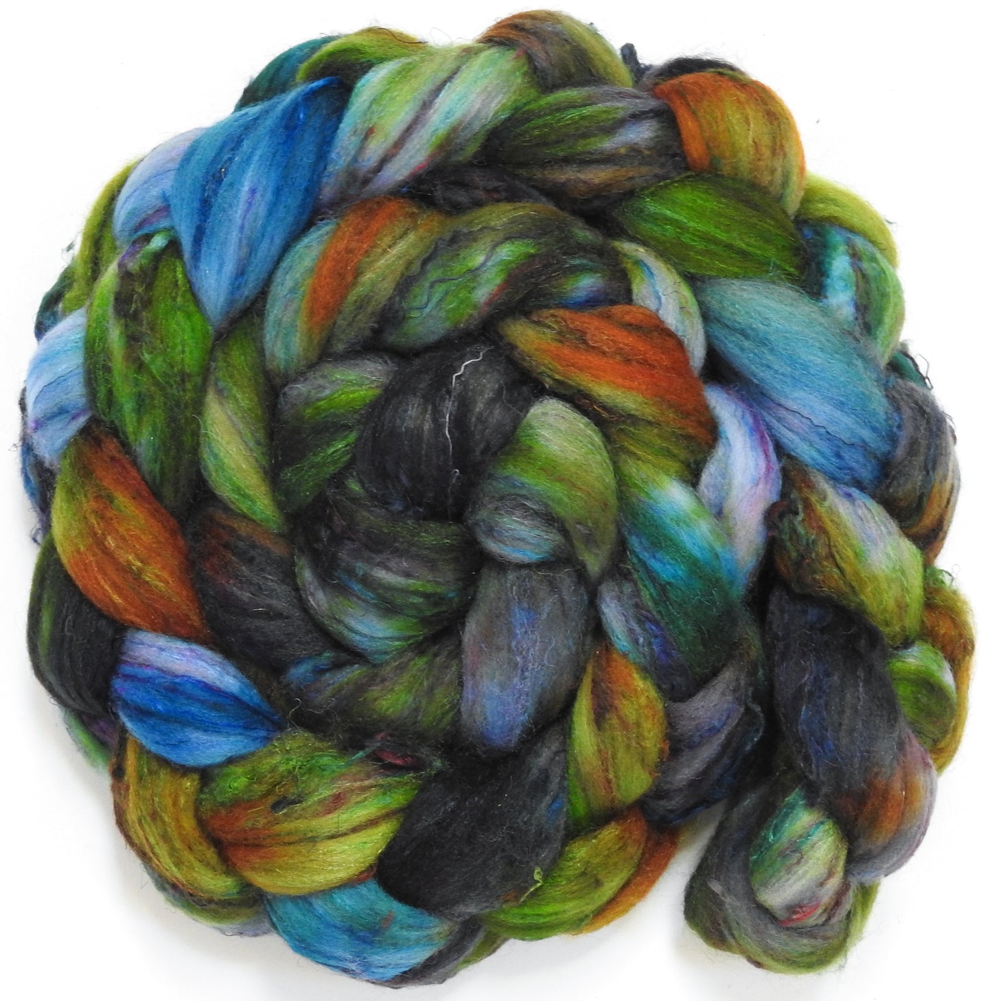 Singular -52 (5.7 oz) - Batt in a Braid #65 - Rambouillet/ Cormo / Sari silk/ Tussah silk (40/25/25/10)