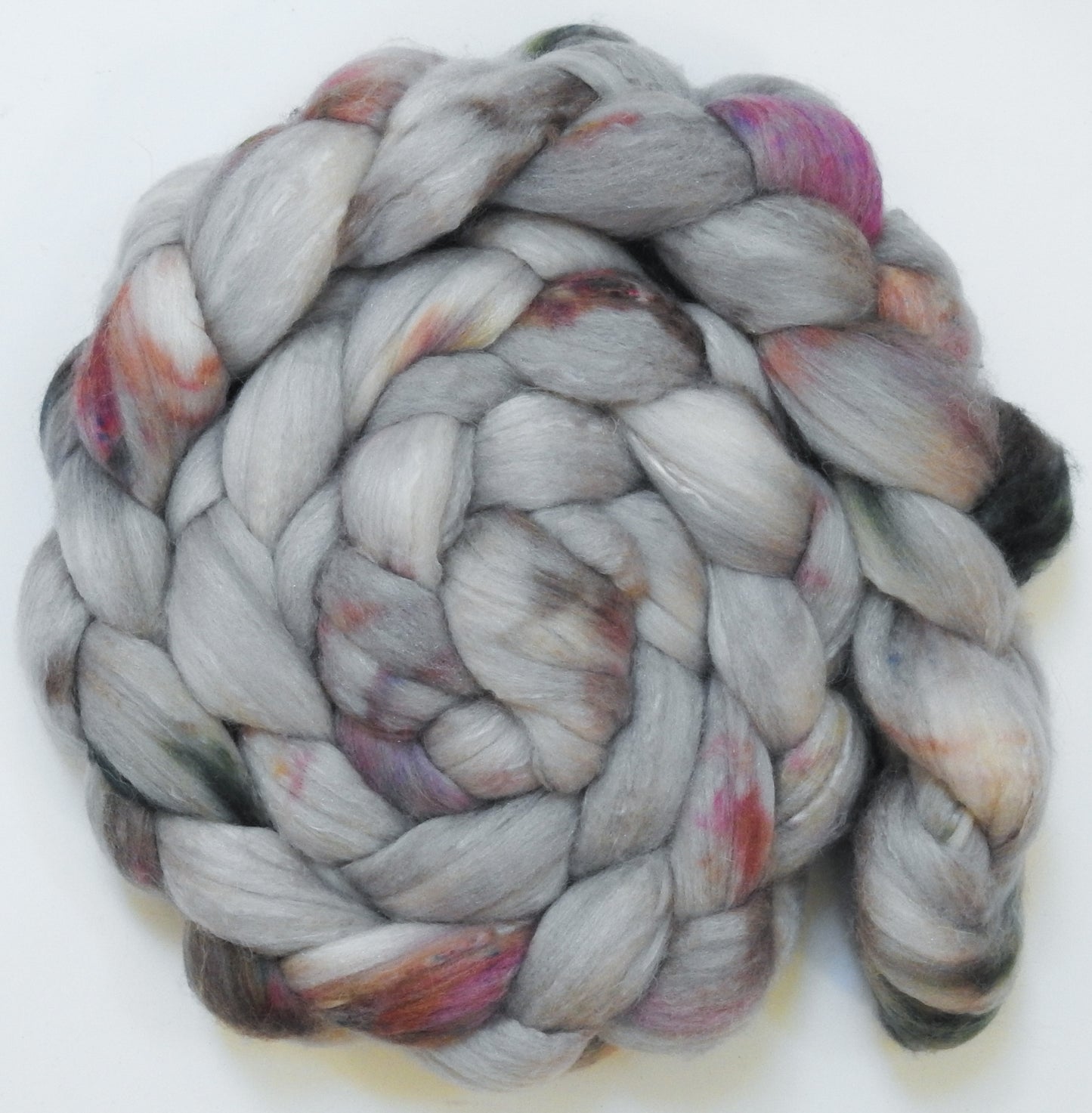 Pearly Gates (5.6 oz) - Batt in a Braid #5 - Merino/ Camel/ silk/ faux cashmere/ firestar (25/25/25/13/12)