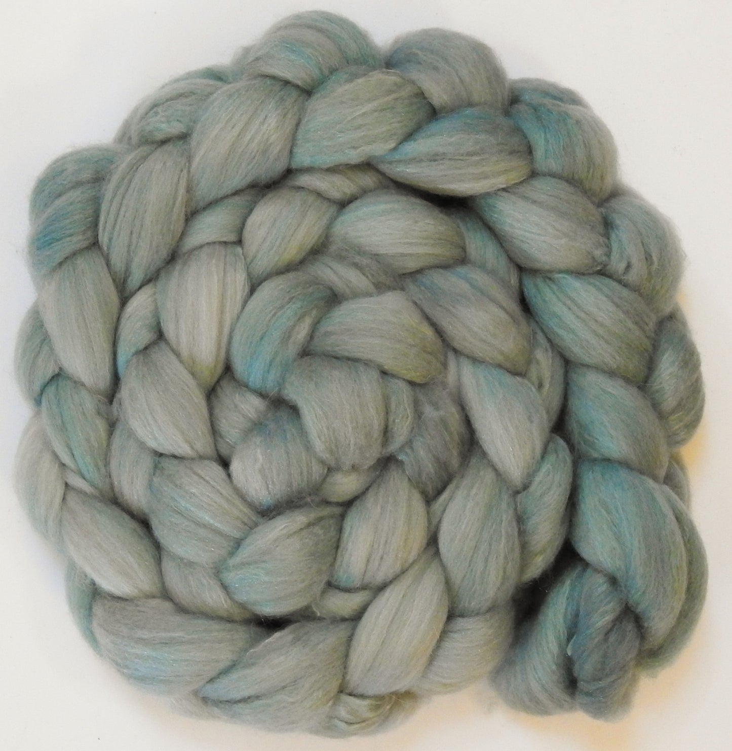 Silver Sage (5.6 oz) - Batt in a Braid #5 - Merino/ Camel/ silk/ faux cashmere/ firestar (25/25/25/13/12)