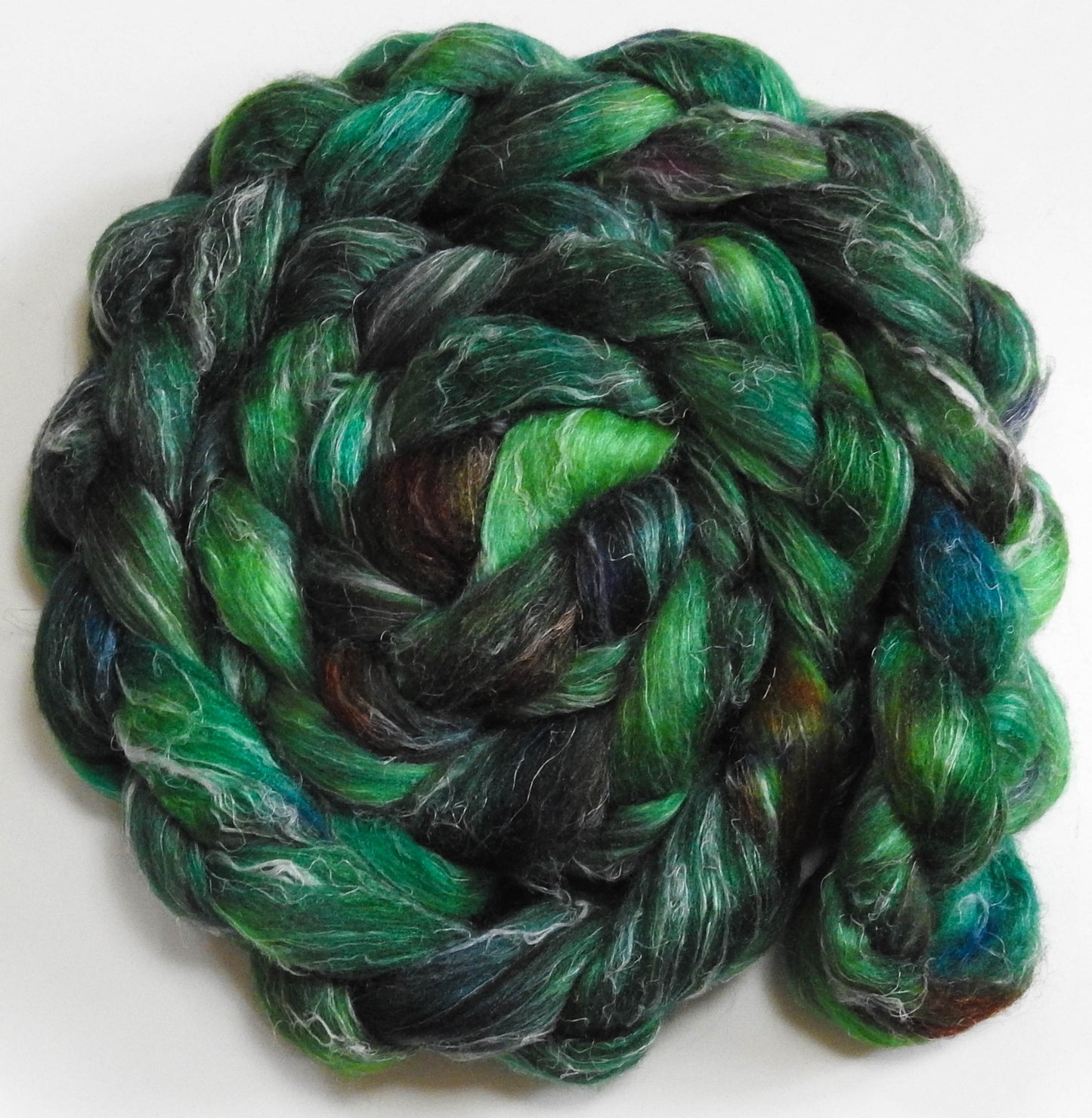 Treetop (5.8 oz) - Batt in a Braid #29 - Rambouillet / Tussah / Flax (40/40/20)