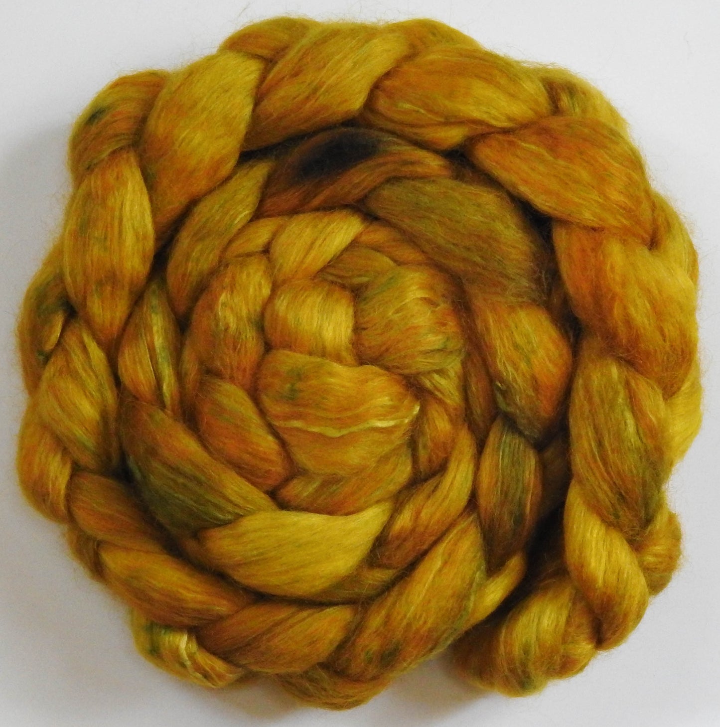 Goldenrod (5.9 oz) - Batt in a Braid #52- Wensleydale/ Mulberry silk/ Polwarth (60/25/15)