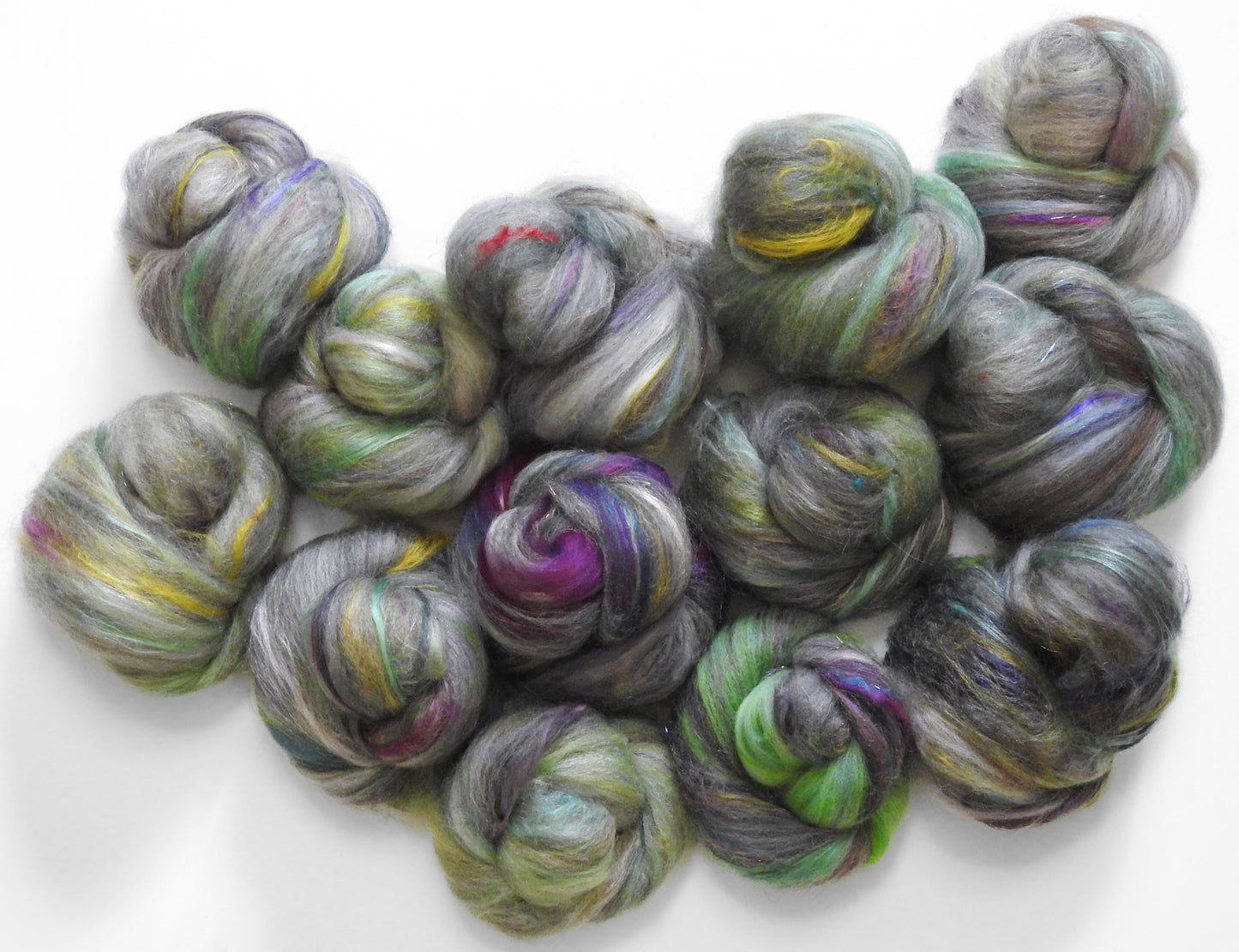 Je ne Sais Quoi (4oz.) Sparkle Sticklebatts -Romney fleece, merino, Cotton, silk, sari silk, Angelina