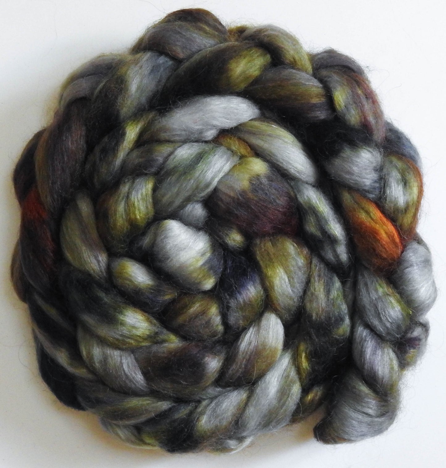 Lichenology (5.8 oz) - Batt in a Braid #52- Wensleydale/ Mulberry silk/ Polwarth (60/25/15)
