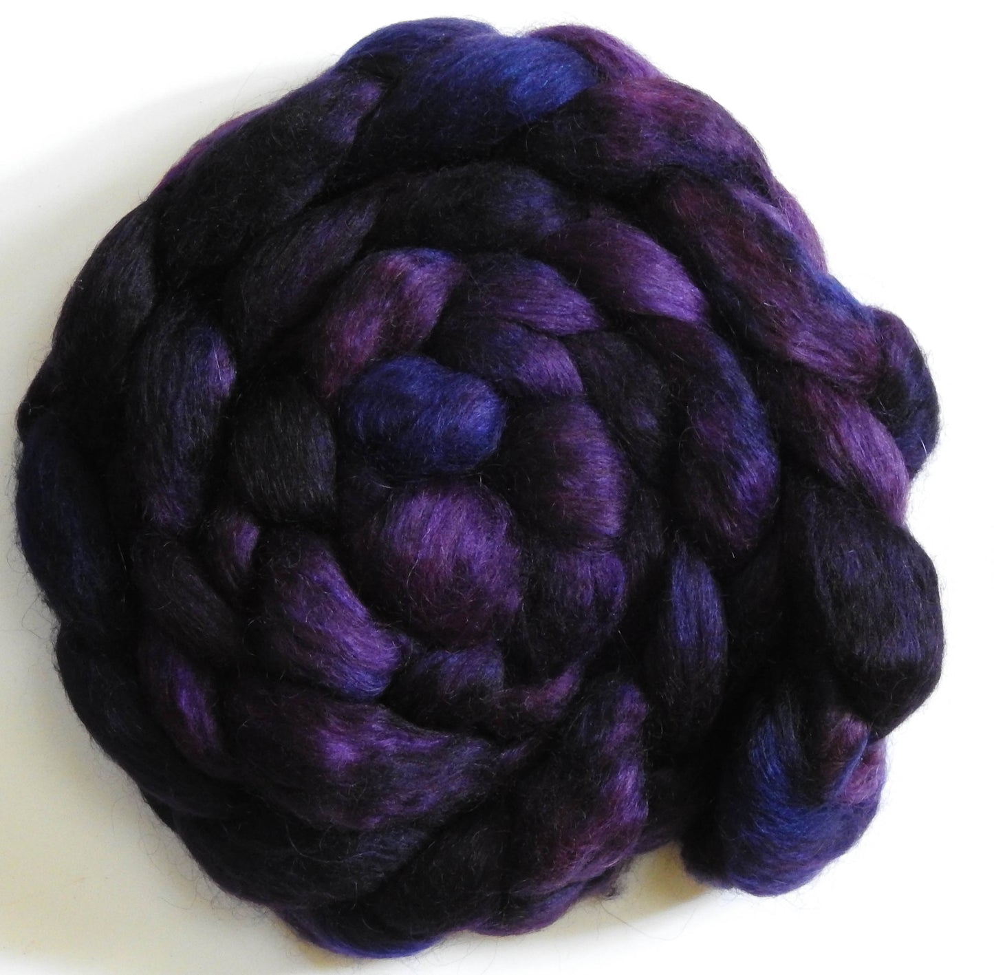 Black Currant (5.8 oz) - Batt in a Braid #52- Wensleydale/ Mulberry silk/ Polwarth (60/25/15)