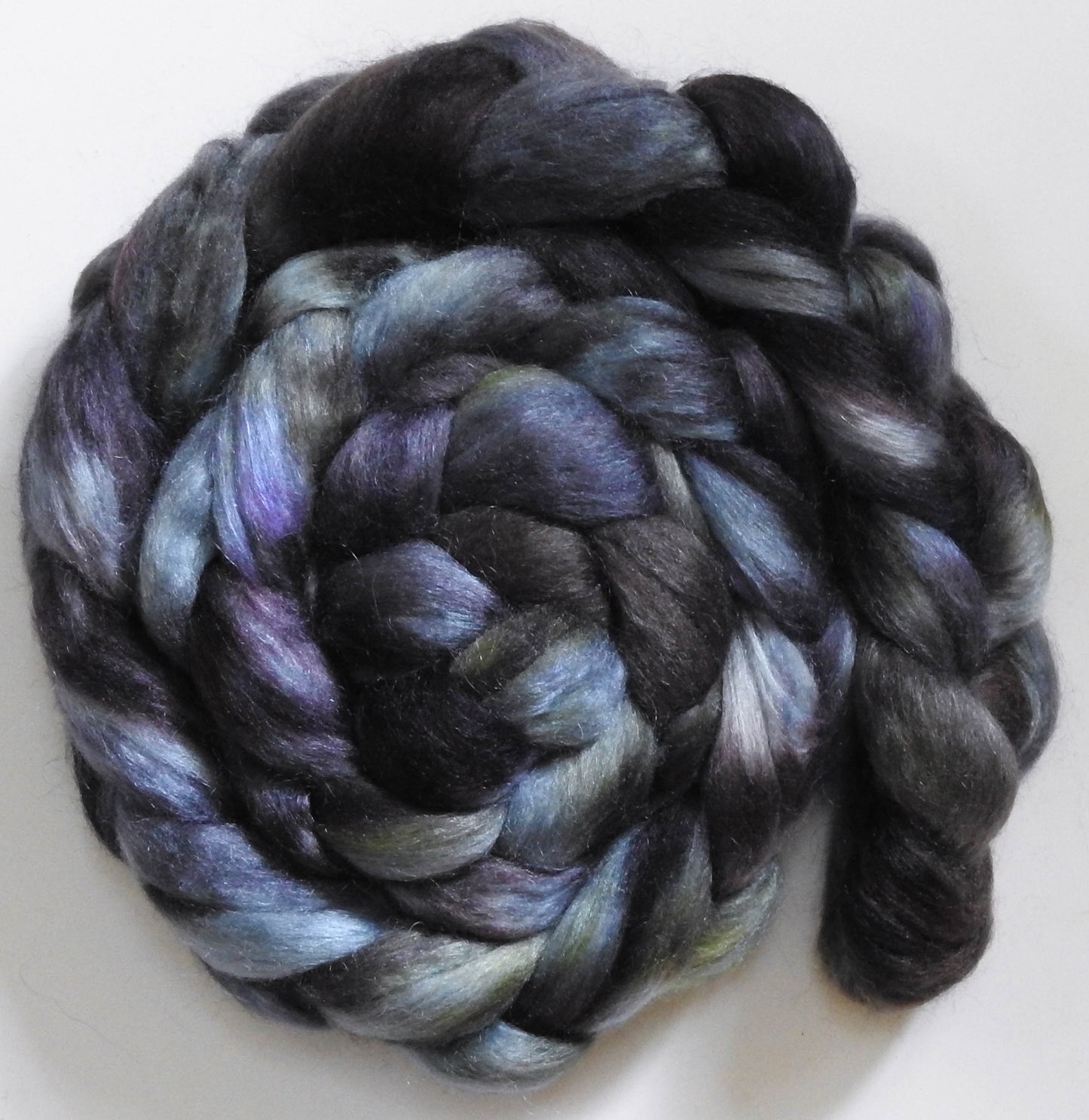 Great Grey Owl (5.7 oz) -Batt in a Braid #10- Superfine Merino/ Silk/Kid Mohair /Corriedale(25/25/25/25)