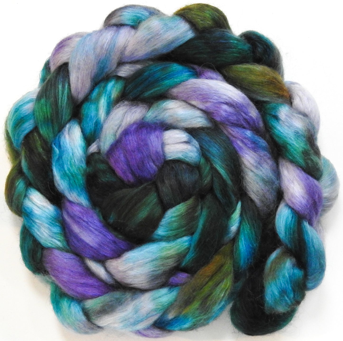 Fluorite (5.5 oz) - Batt in a Braid #52- Wensleydale/ Mulberry silk/ Polwarth (60/25/15)