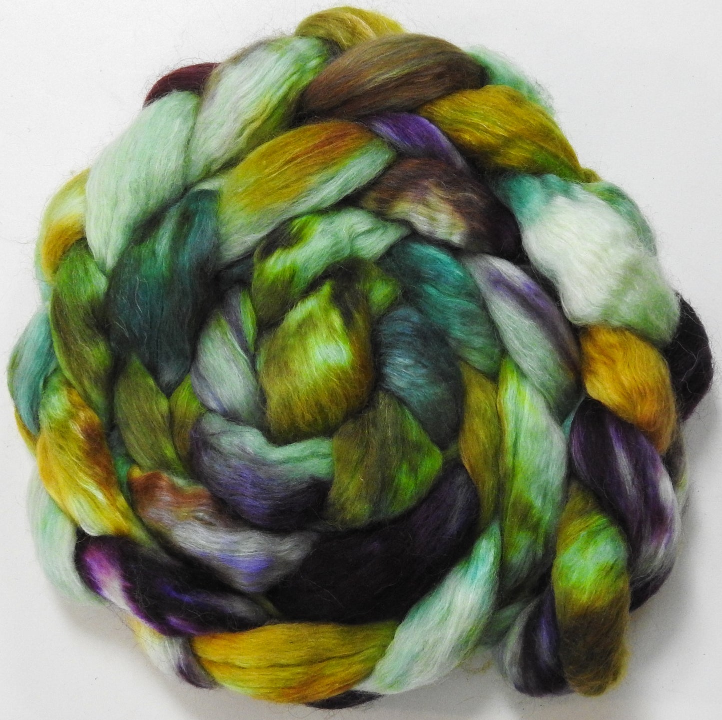 Primavera (5.6 oz) - Batt in a Braid #52- Wensleydale/ Mulberry silk/ Polwarth (60/25/15)