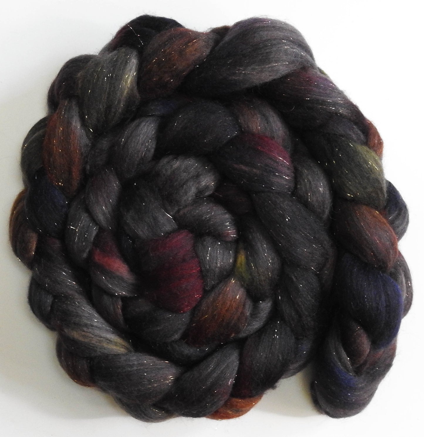 Banksy (5.6 oz) - Batt in a Braid #59- Merino/ Baby Camel/ black Tussah Silk/ Gold Stellina(40/25/25/10)