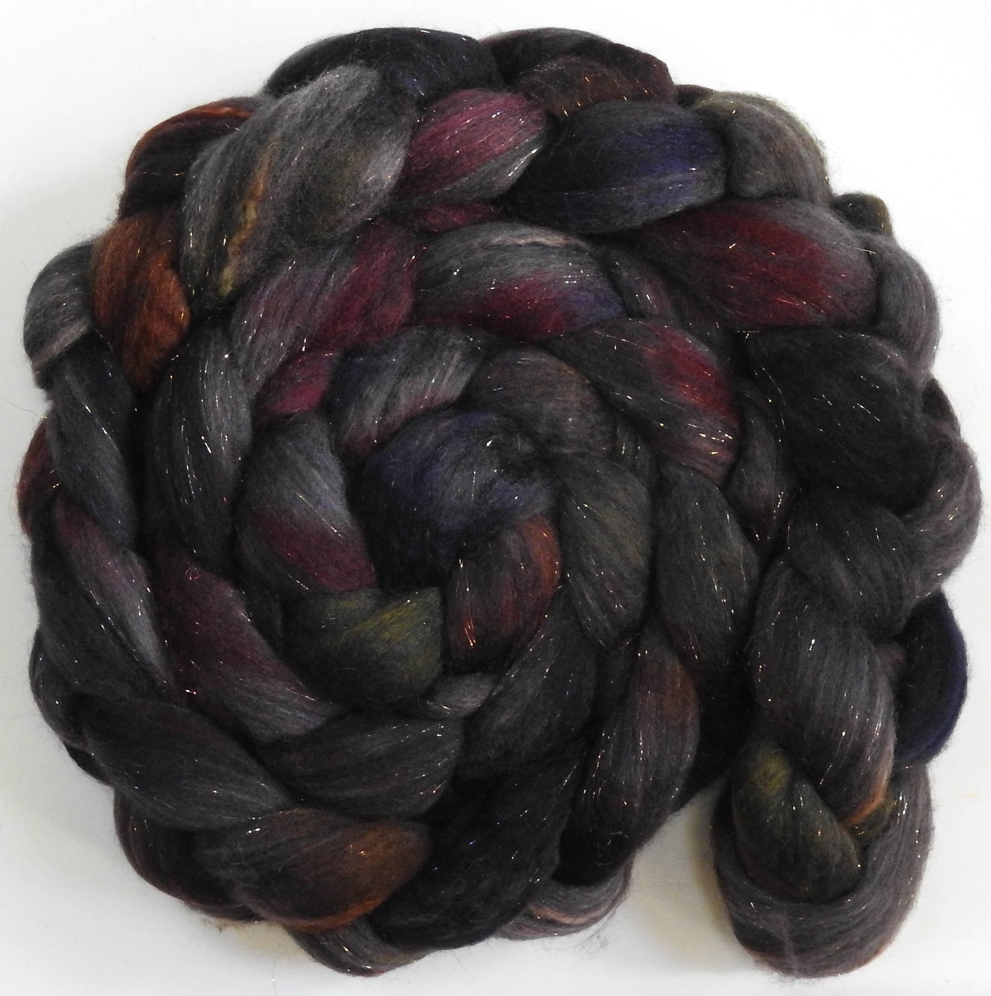 Banksy (5.6 oz) - Batt in a Braid #59- Merino/ Baby Camel/ black Tussah Silk/ Gold Stellina(40/25/25/10)