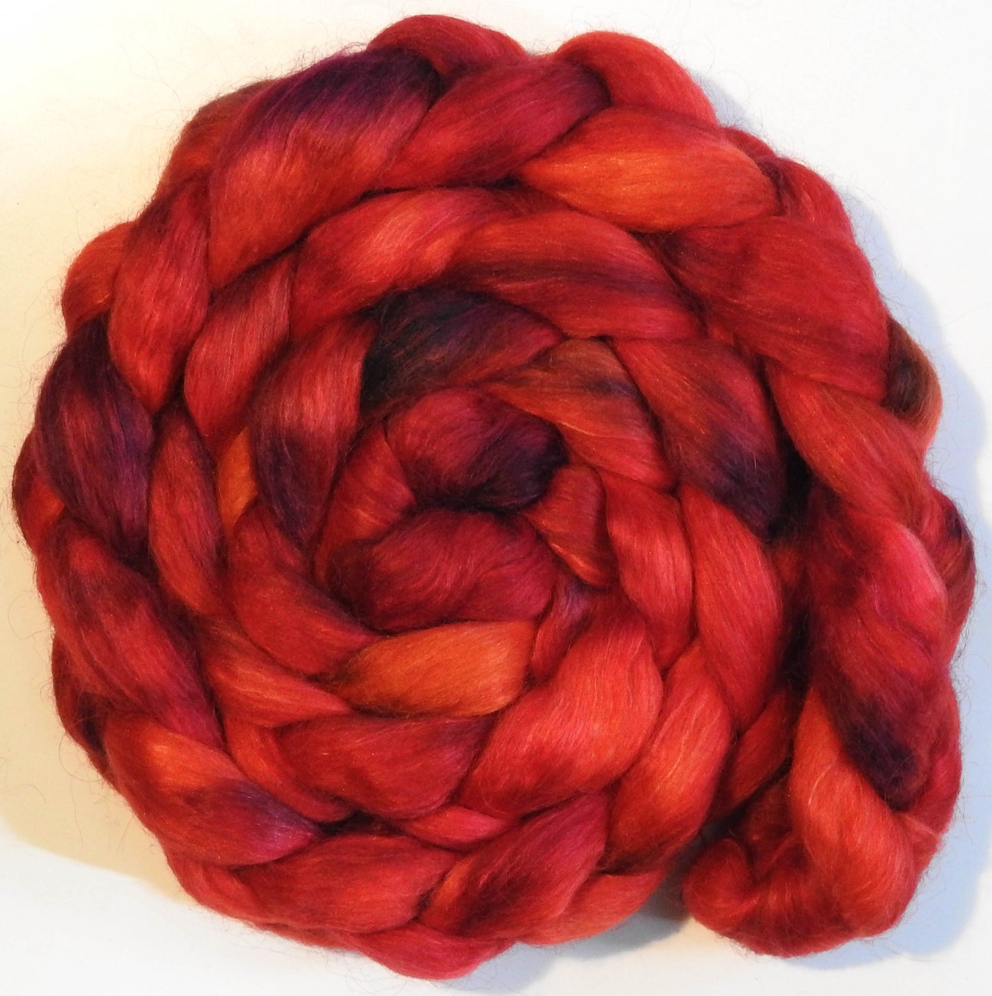 Empire Apple (5.8 oz) - Batt in a Braid #52- Wensleydale/ Mulberry silk/ Polwarth (60/25/15)