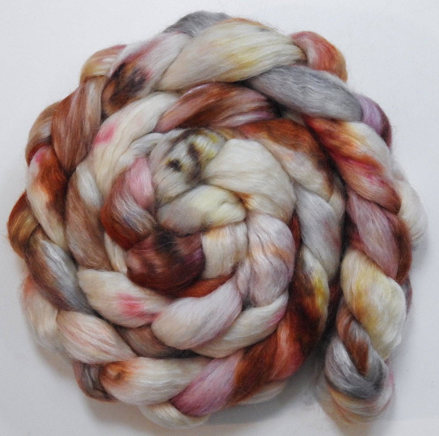 Cockleshells (5.5 oz) - Batt in a Braid #52- Wensleydale/ Mulberry silk/ Polwarth (60/25/15)