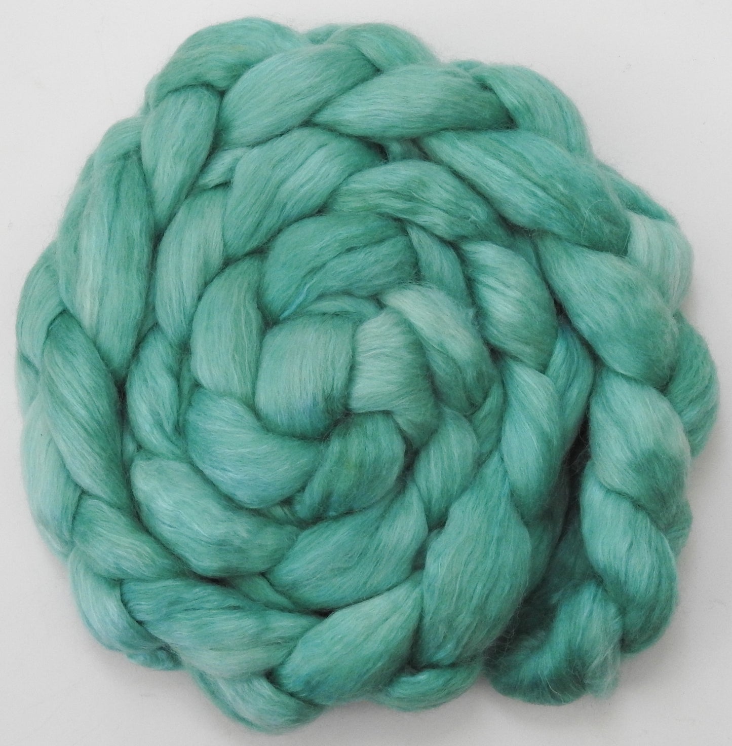 Celadon (5.5 oz) - Batt in a Braid #52- Wensleydale/ Mulberry silk/ Polwarth (60/25/15)