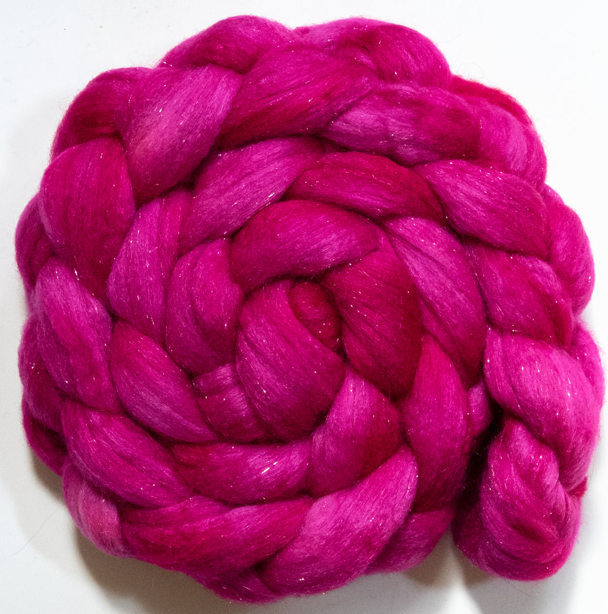 Cerise (5.7 oz) - Batt in a Braid #67 - Polwarth/Baby Camel/Tussah Silk/Gold Stellina (40/25/25/10)